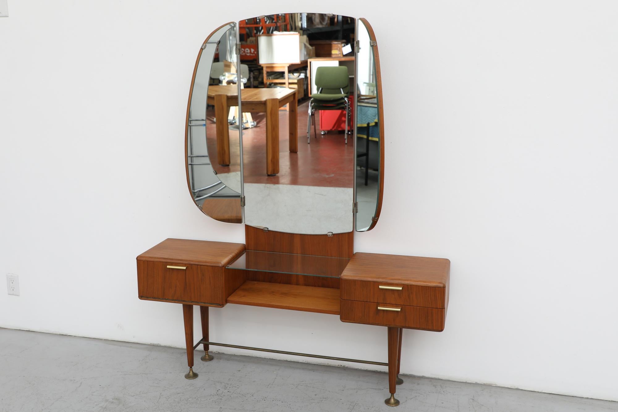Brass Mid-Century Dressing Table Vanity with Mirror by A.A. Patijn