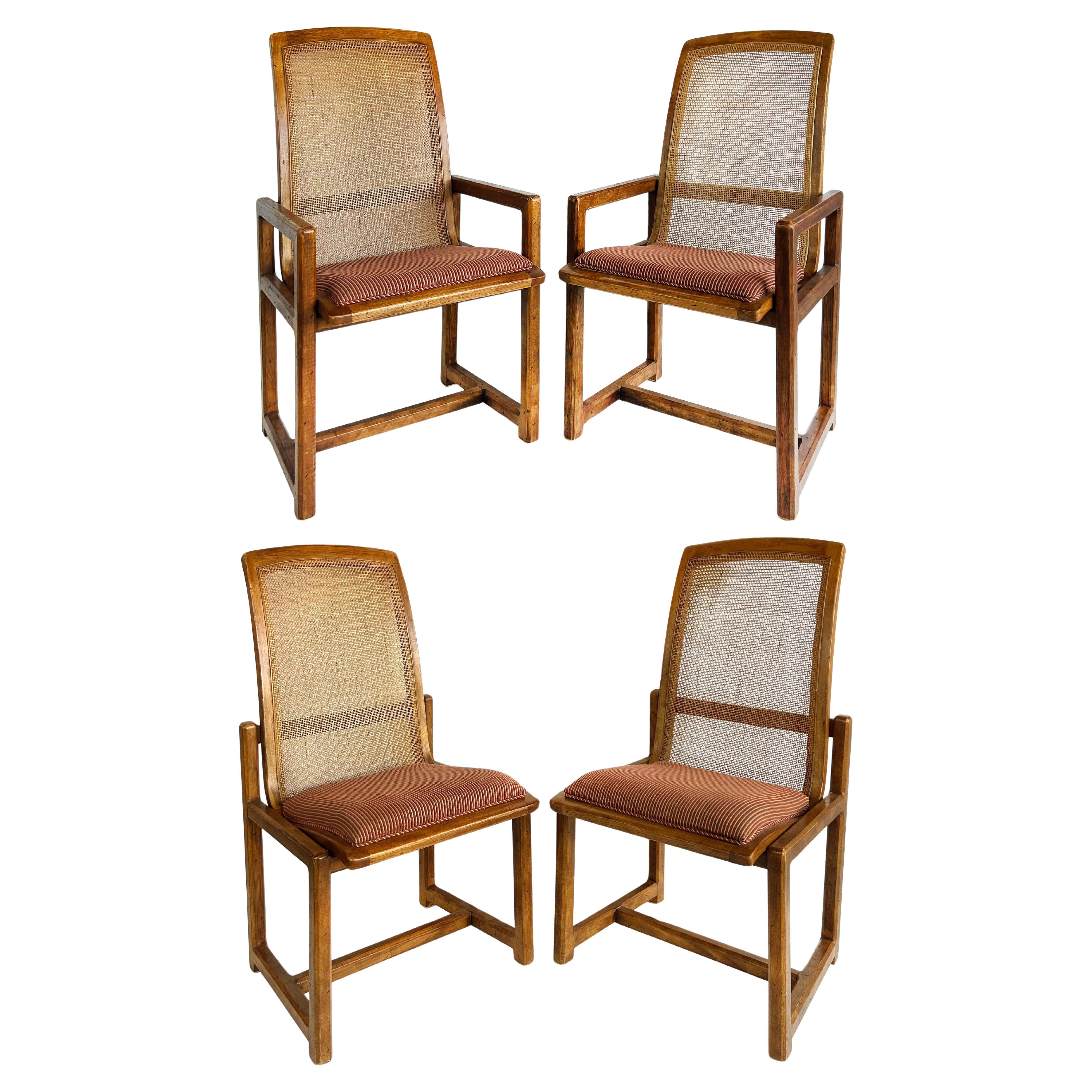 Sedie da pranzo a canne Drexel di metà secolo, 2 poltrone, 2 sedie laterali in vendita