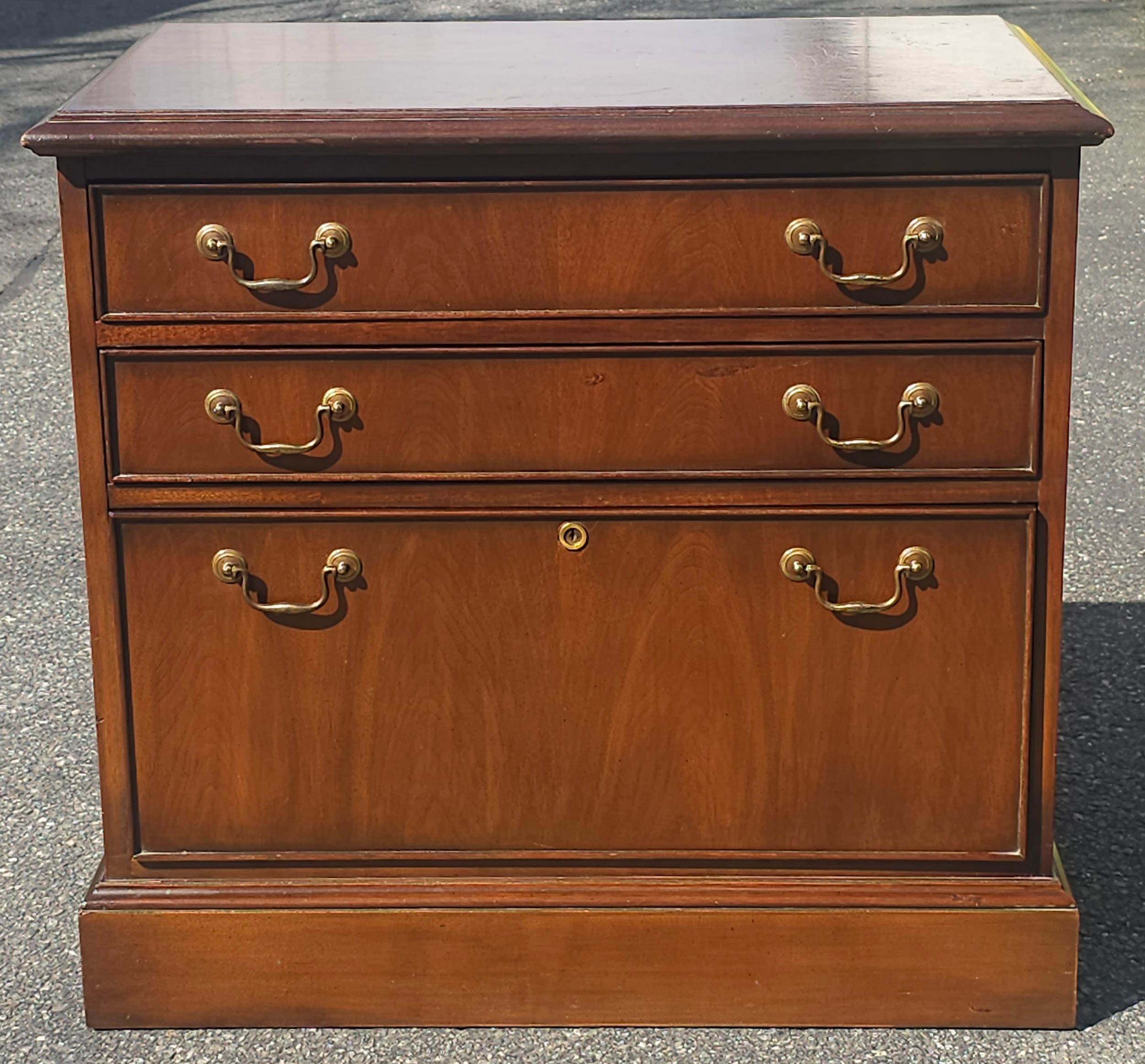 
Mid Century Drexel Chippendale Walnut Locking Drawer Filing Cabinet. Measure 31