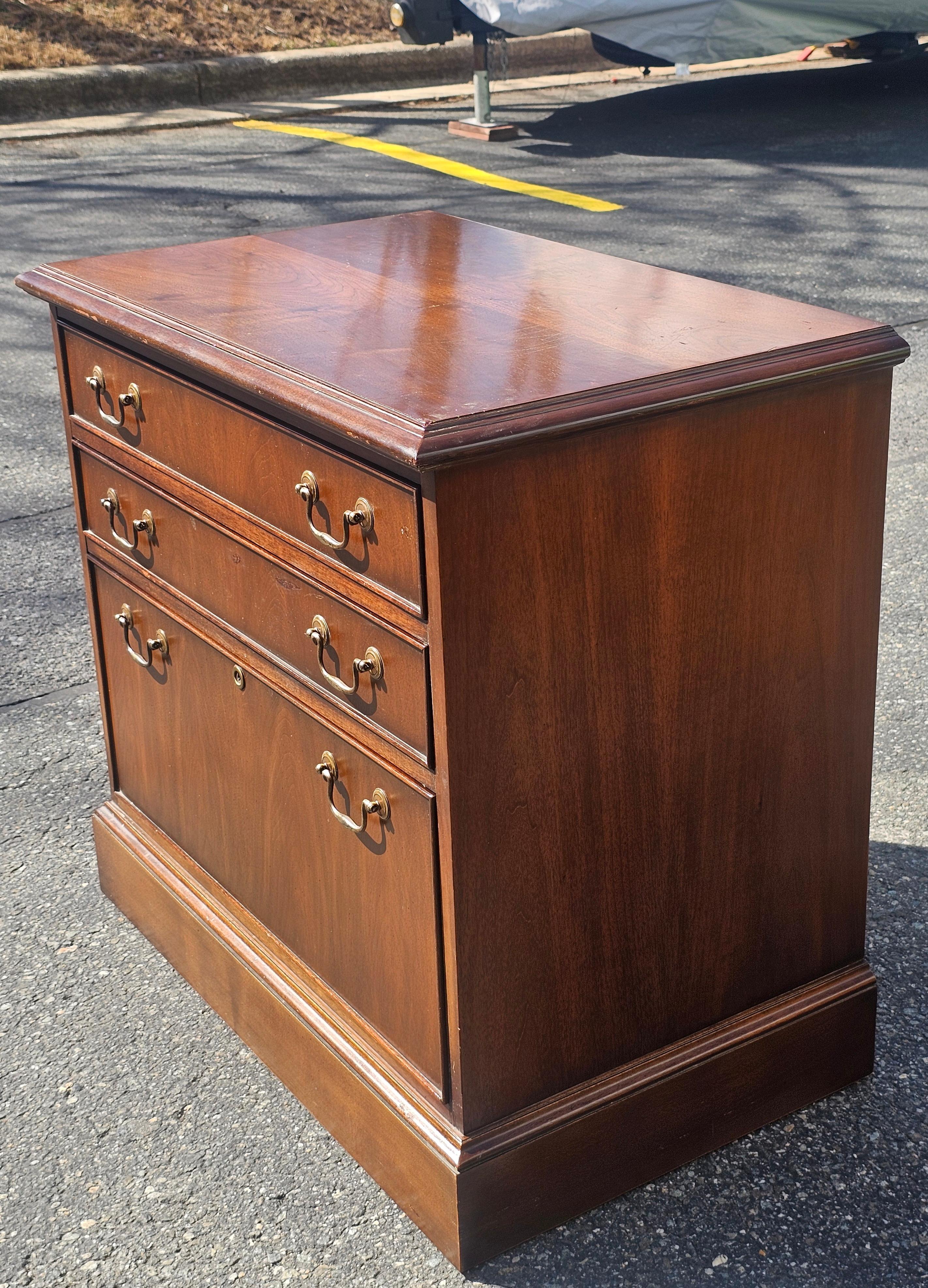 Hand-Crafted Mid Century Drexel Chippendale Walnut Locking Drawer Filing Cabinet For Sale