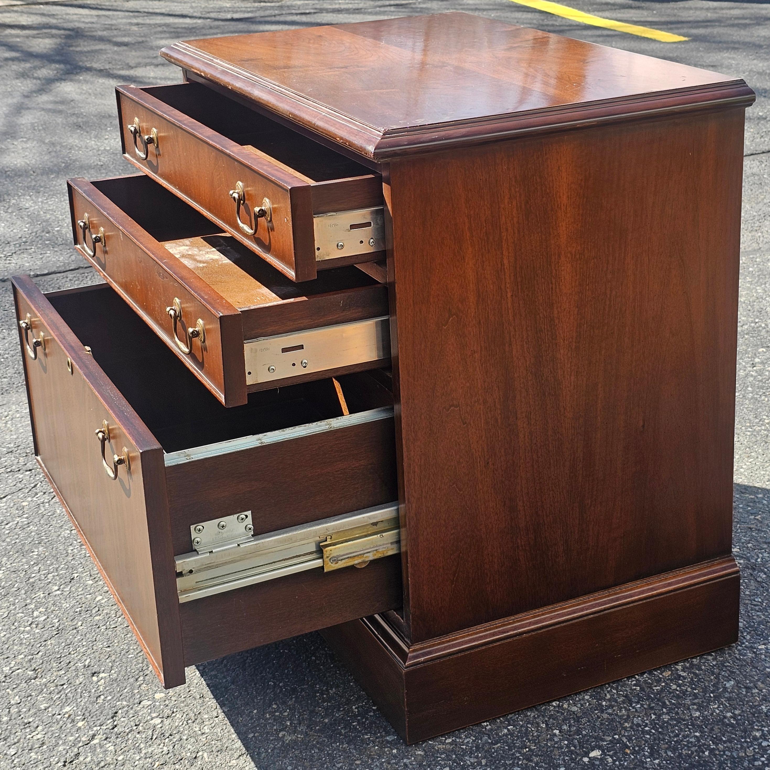 Mid Century Drexel Chippendale Walnut Locking Drawer Filing Cabinet For Sale 1