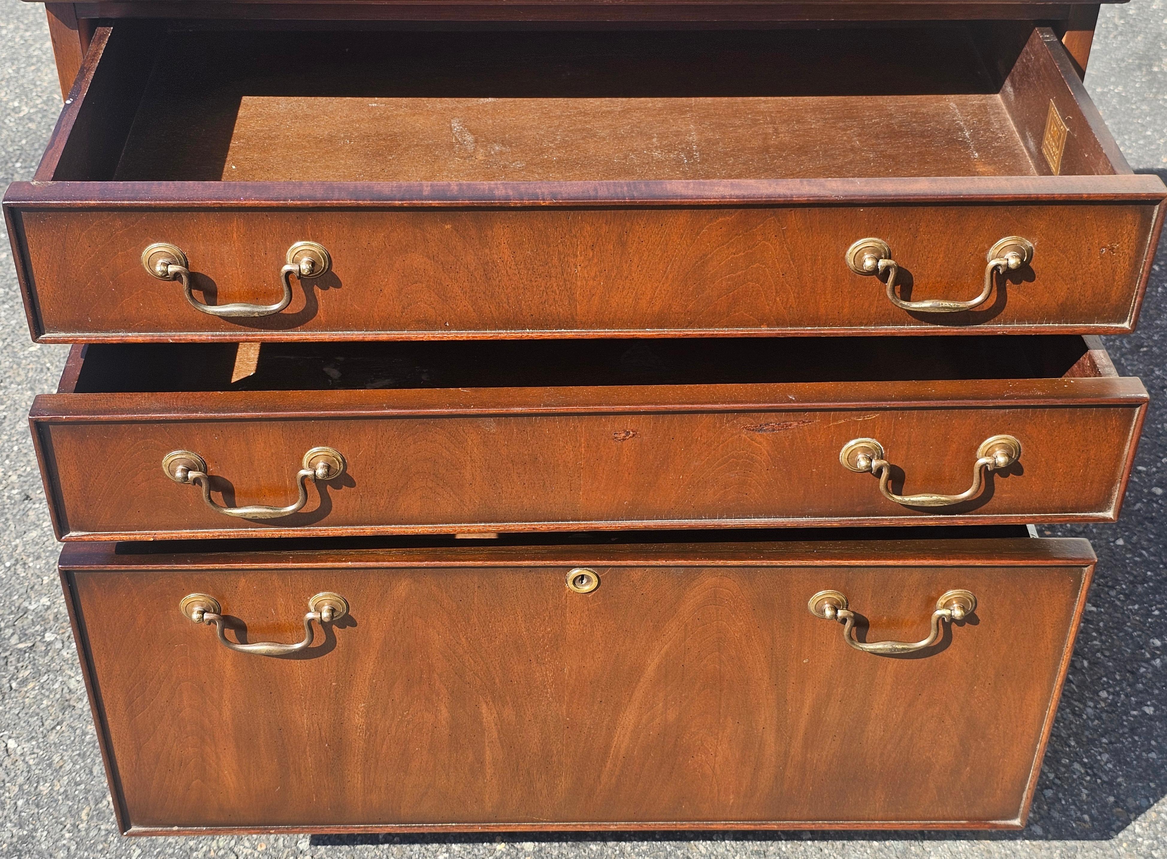 Mid Century Drexel Chippendale Walnut Locking Drawer Filing Cabinet For Sale 2