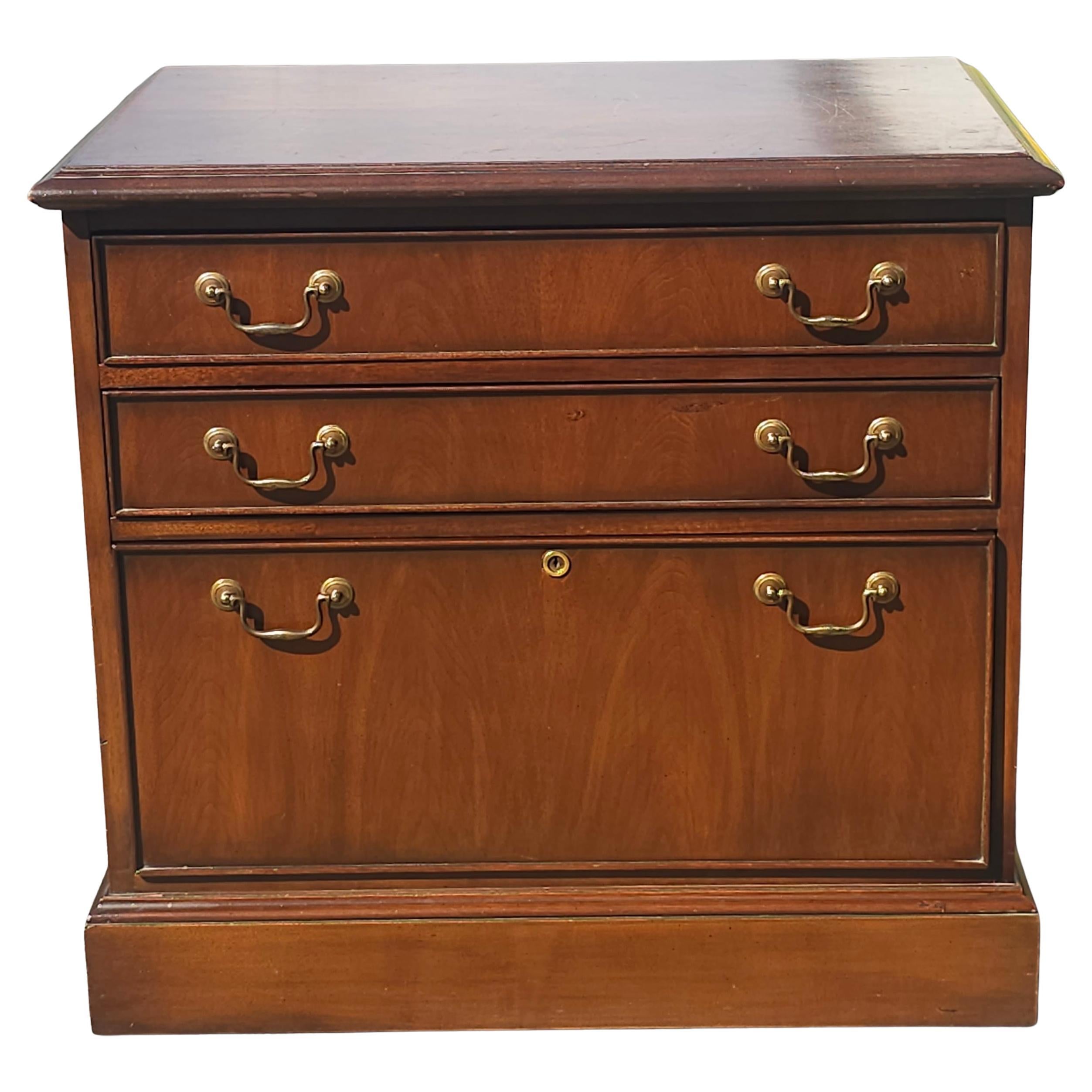 Mid Century Drexel Chippendale Walnut Locking Drawer Filing Cabinet