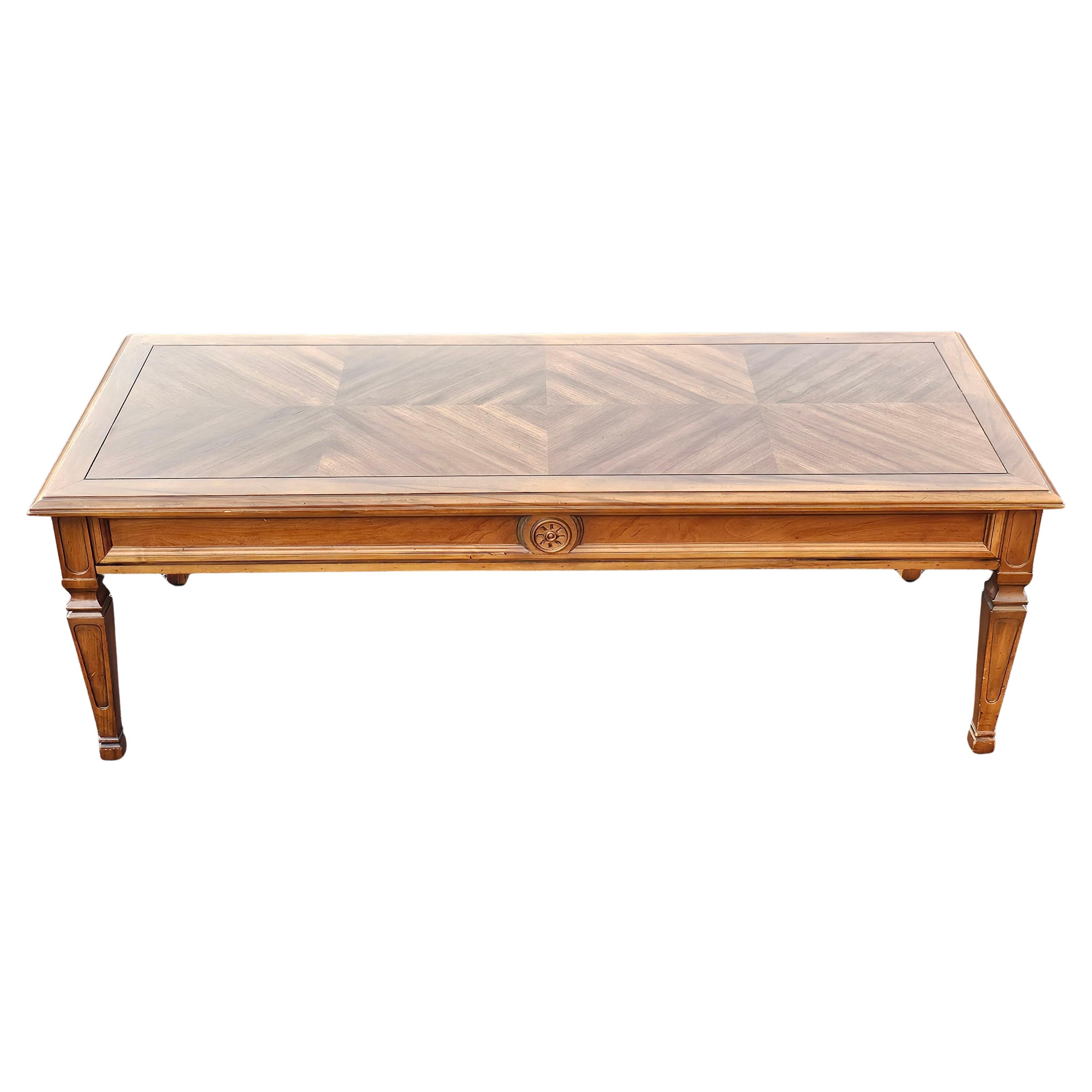 Mid Century Drexel Fontanella Bookmatched Top Fruitwood Coffee Table