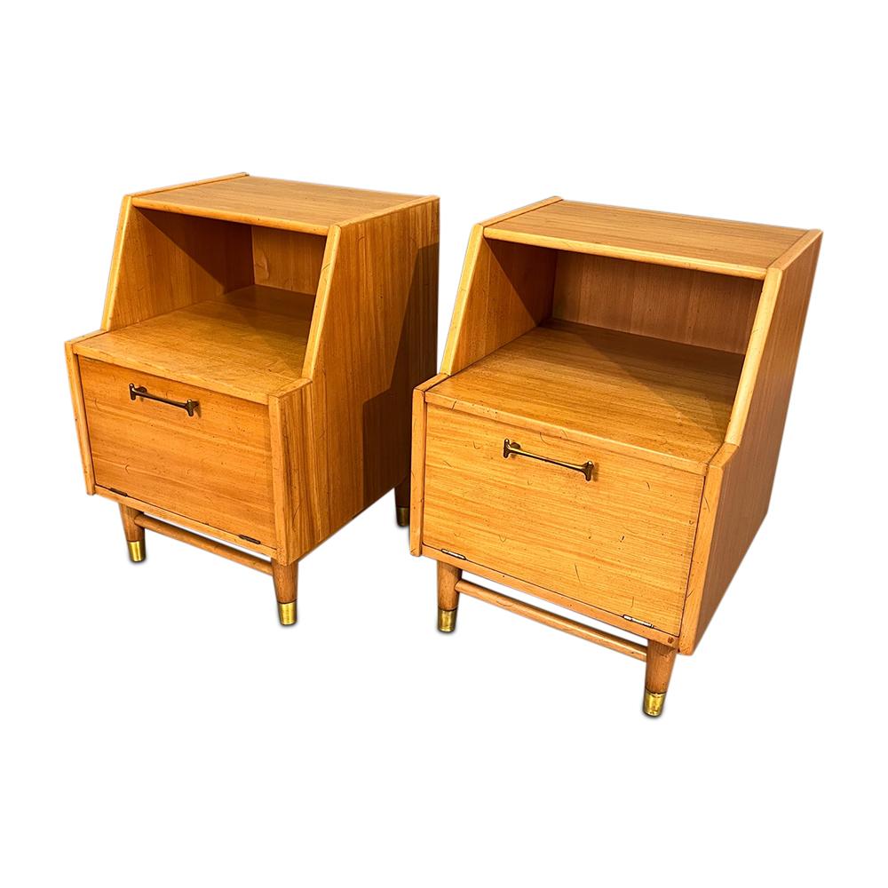 Wood Mid-Century Drexler Nightstands with Open Storage and Shelving, 'Pair'