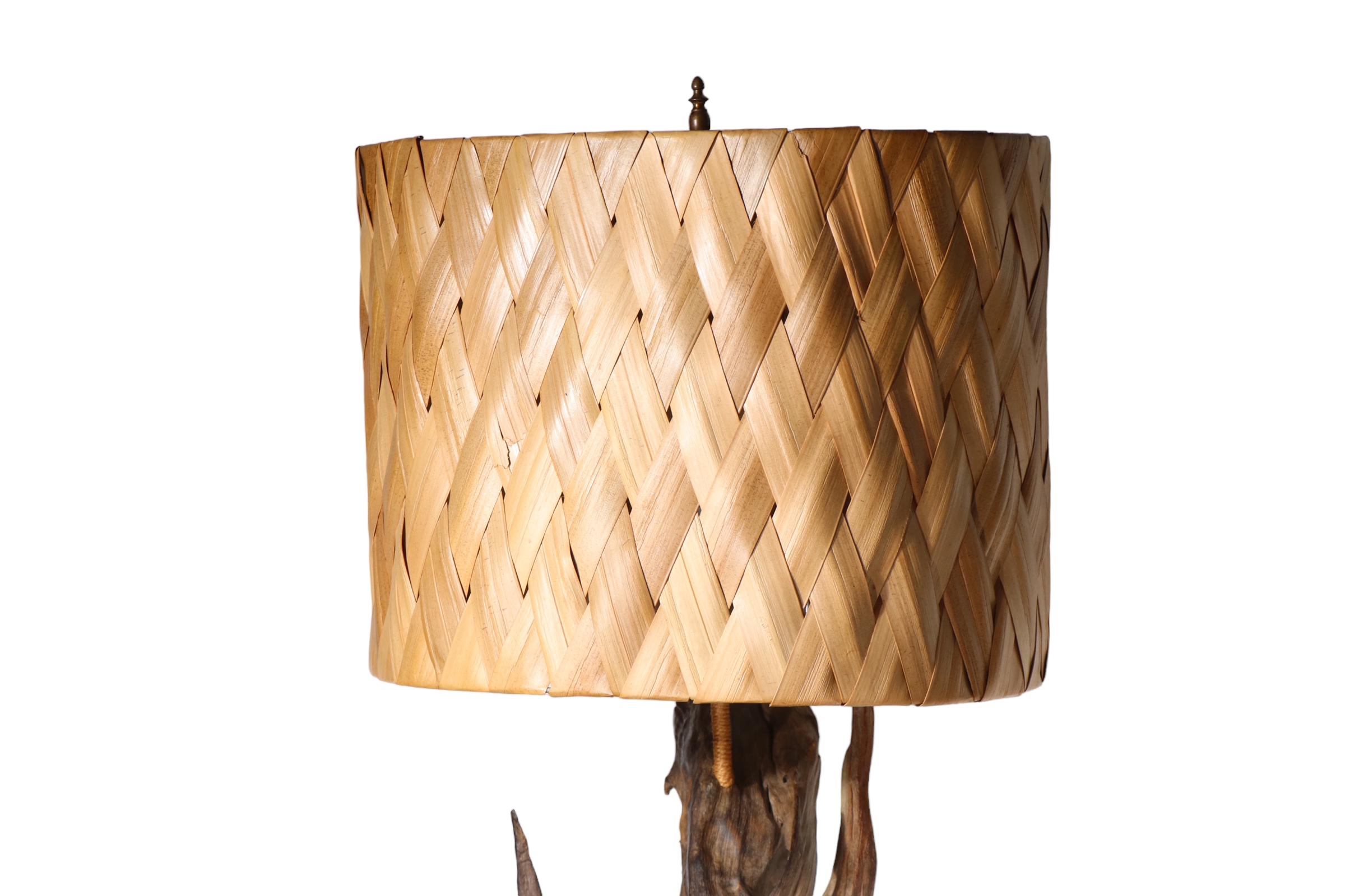 Mid Century Driftwood Table Lamp with Original Woven Rush Shade c 1950/1970's For Sale 10