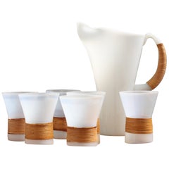 Midcentury Drink Pitcher and Six Glass by Jacob E. Bang, Danish Modern, 1950s