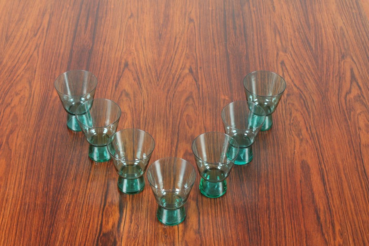 Scandinavian Modern Midcentury Drink Pitcher, Bowl and Seven Glasses and by Jacob E. Bang, 1950s For Sale