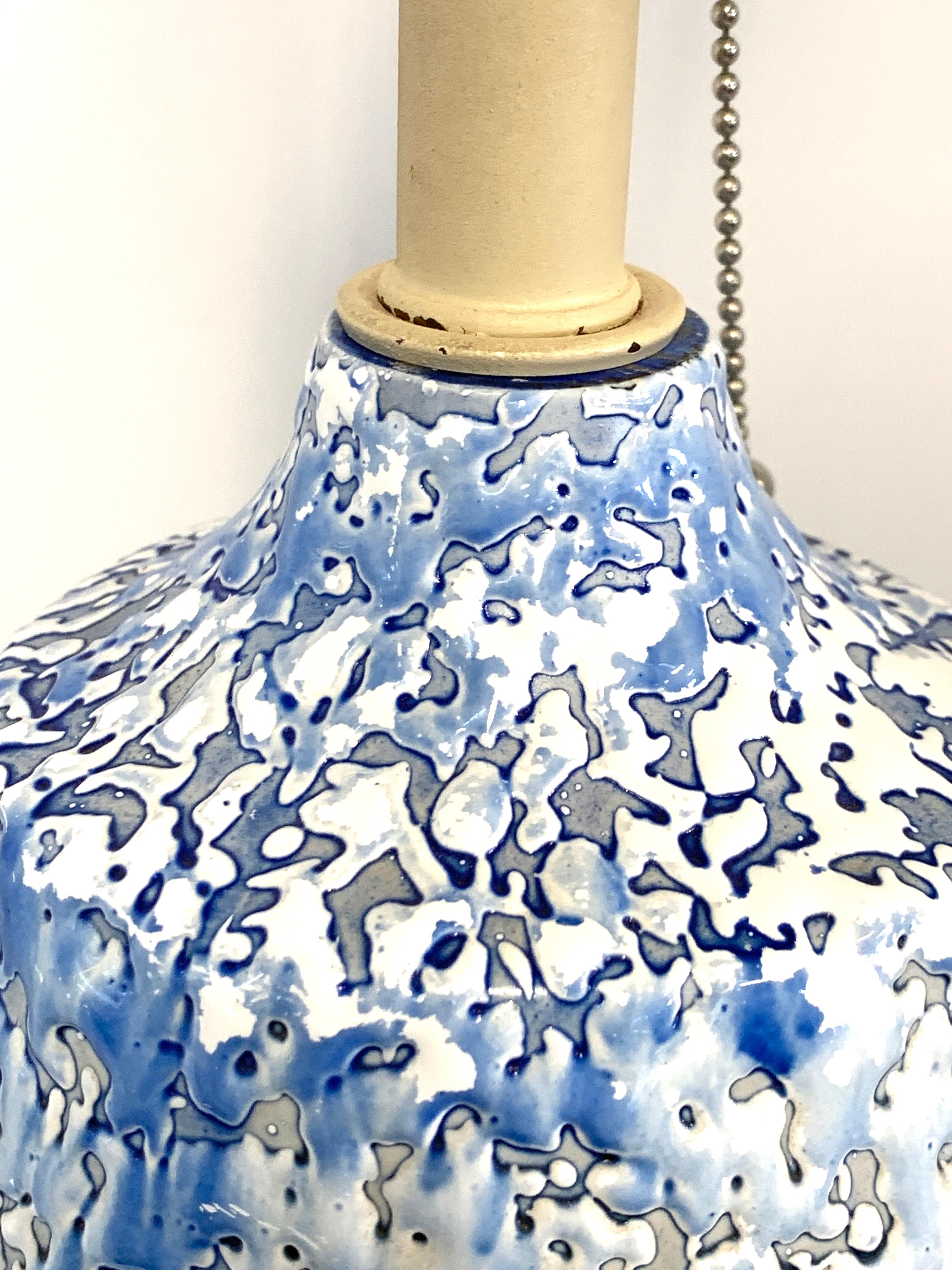 Hand-Crafted Midcentury Drip Glaze Ceramic Lamp For Sale