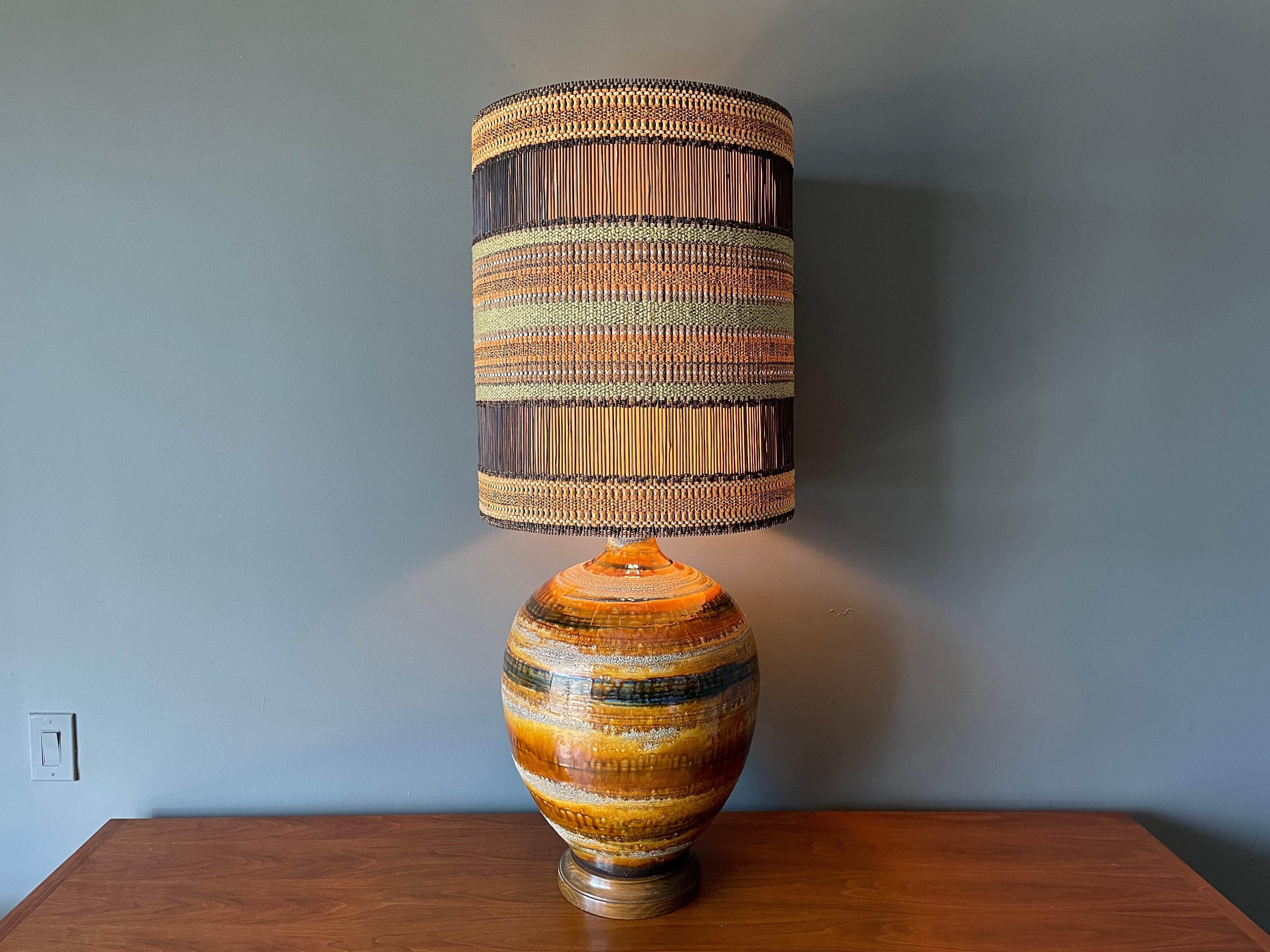 20th Century Mid Century Drip Glaze Lamp with Shade by Maria Kipp