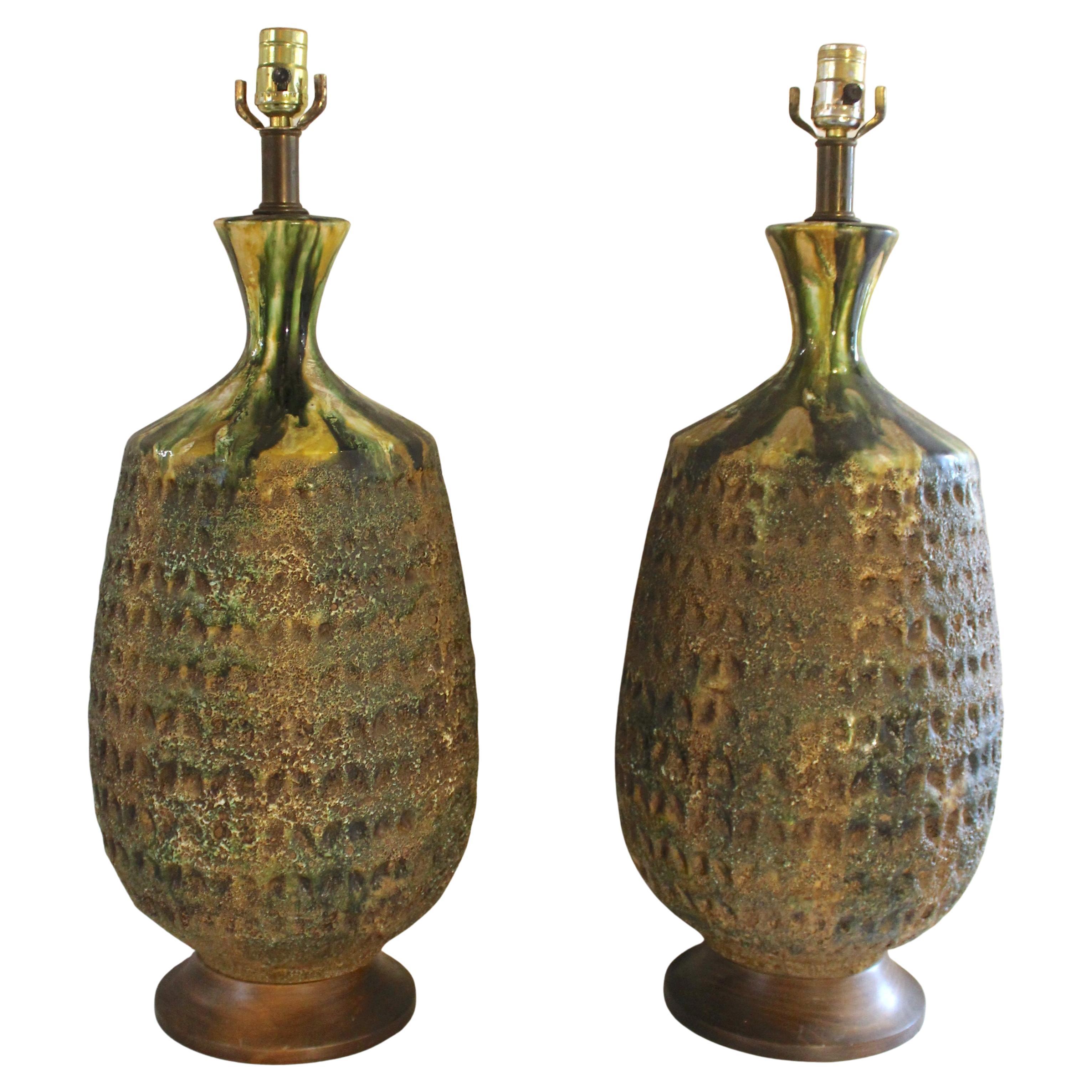 Mid-Century Drip Glaze Lamps