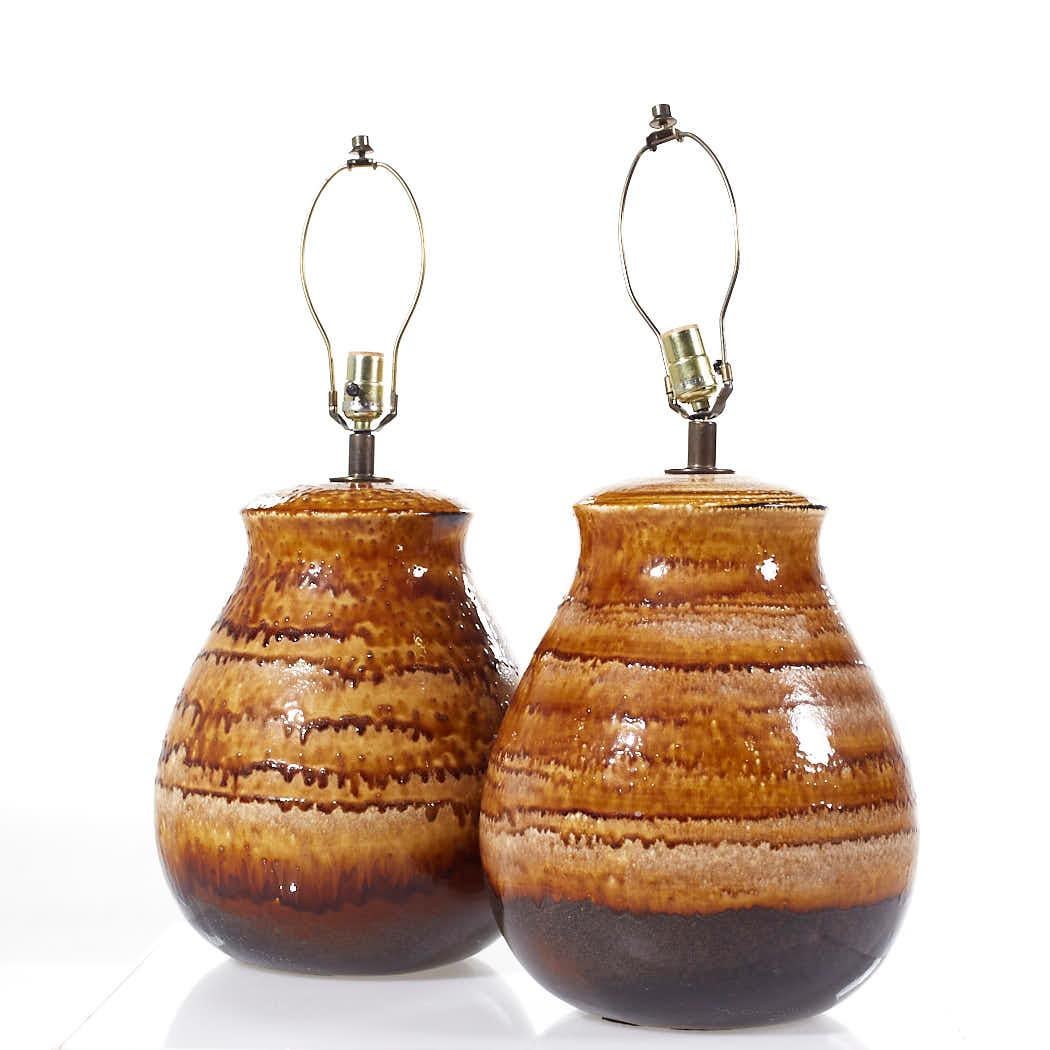 Mid-Century Modern Mid Century Drip Glaze Pottery Lamps - Pair For Sale