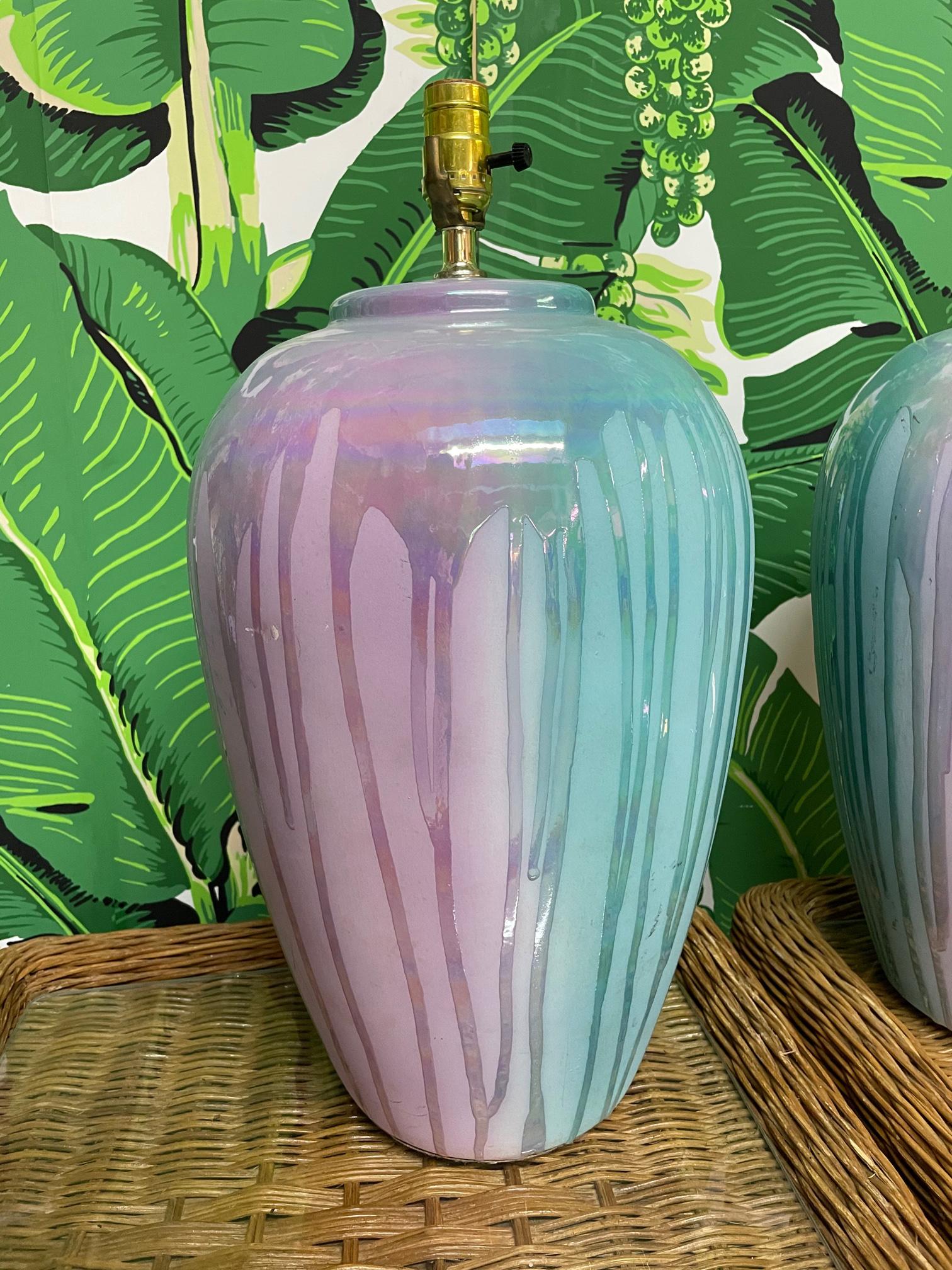 Mid Century Drip Glaze Table Lamps In Good Condition For Sale In Jacksonville, FL