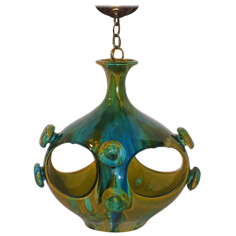 Midcentury Drip Glazed Porcelain Italian Lantern For Sale