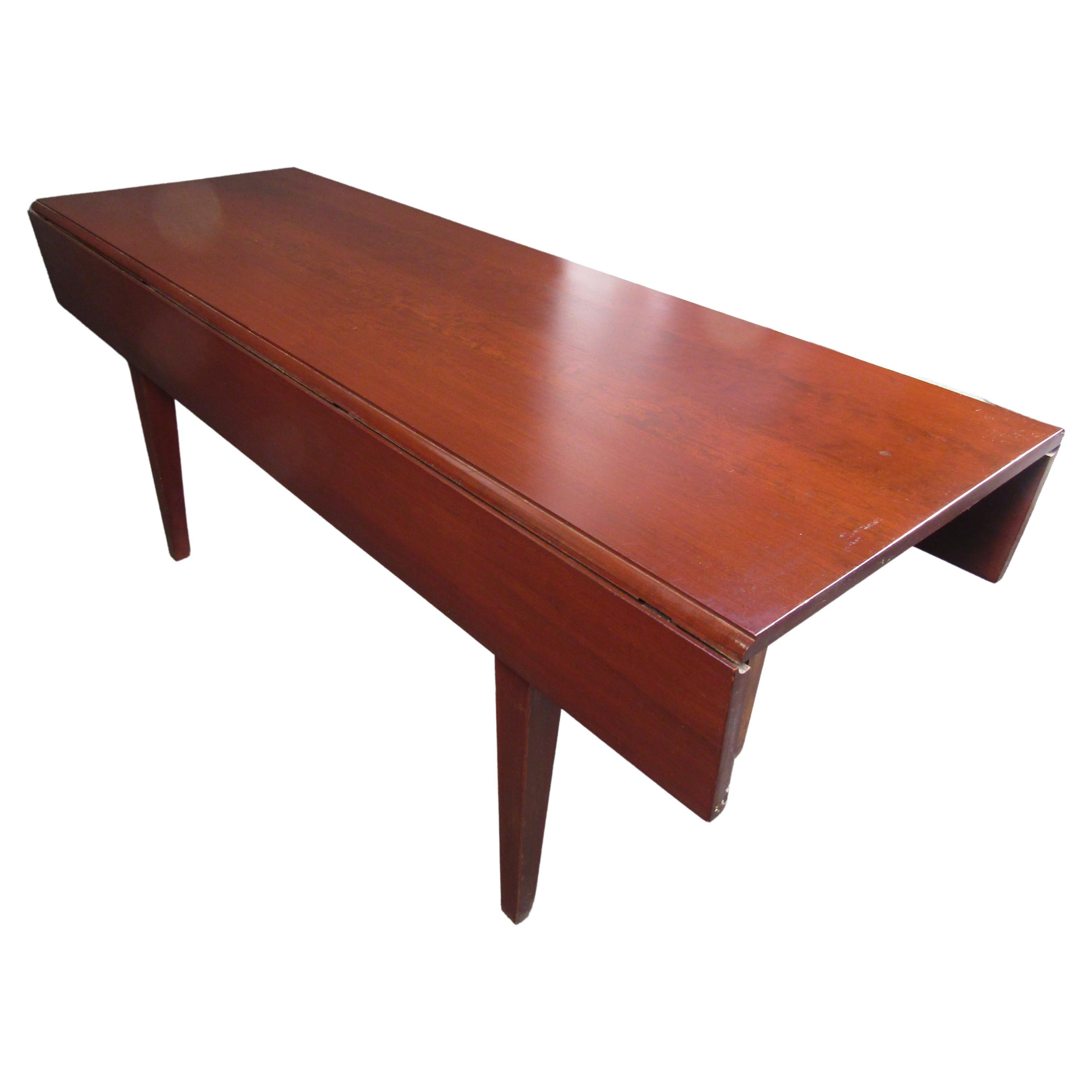 Danish Mid Century Modern Walnut Drop Leaf Dining or Console Table at