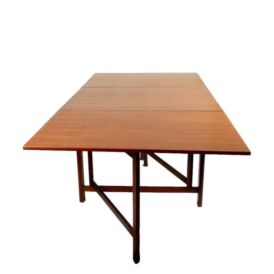Brass Mid century Drop Leaf Extension Maria Dining Table in Teak by Bruno Mathsson