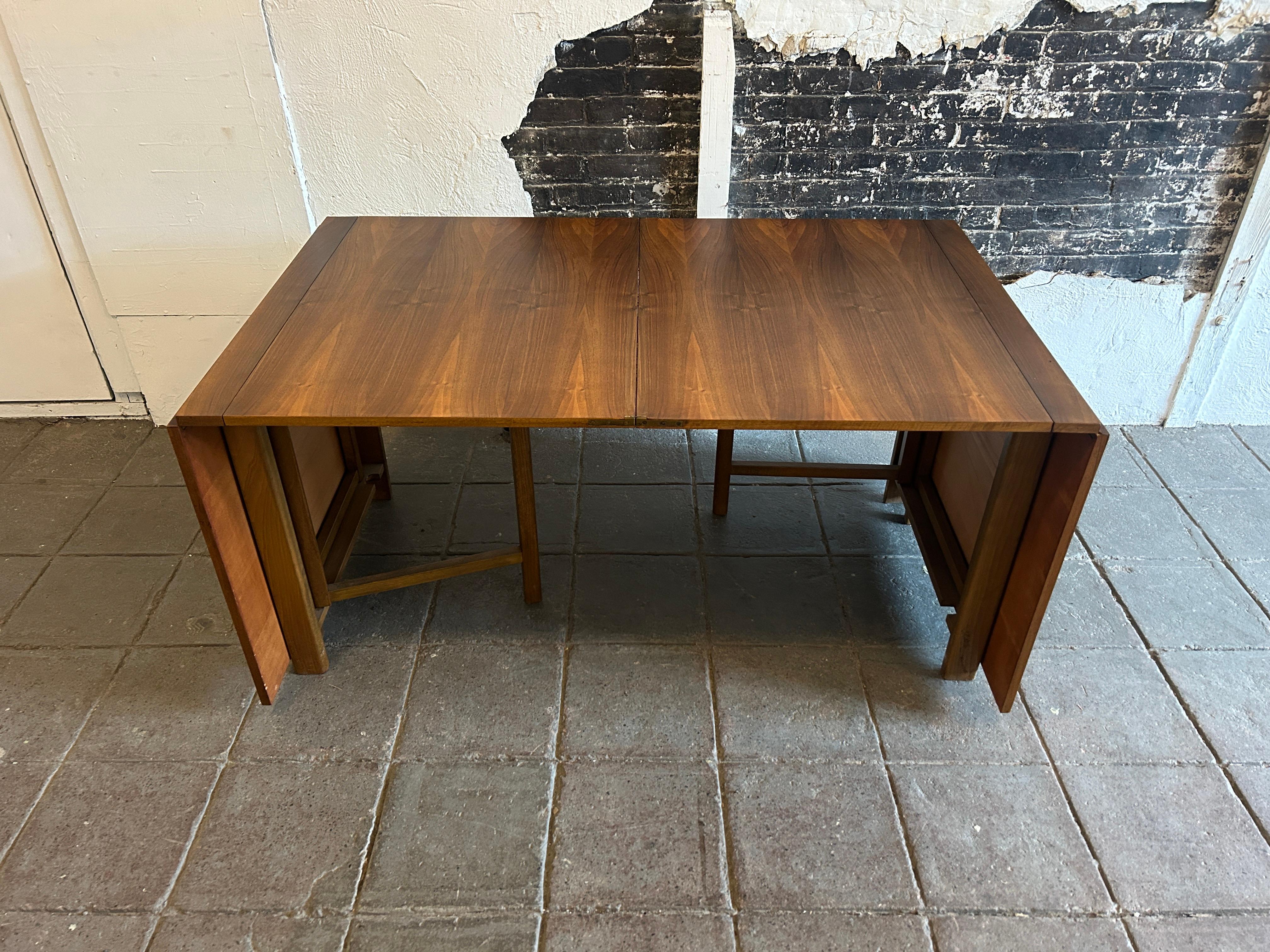 Brass Mid century Drop Leaf Extension Maria Dining Table in teak by Bruno Mathsson