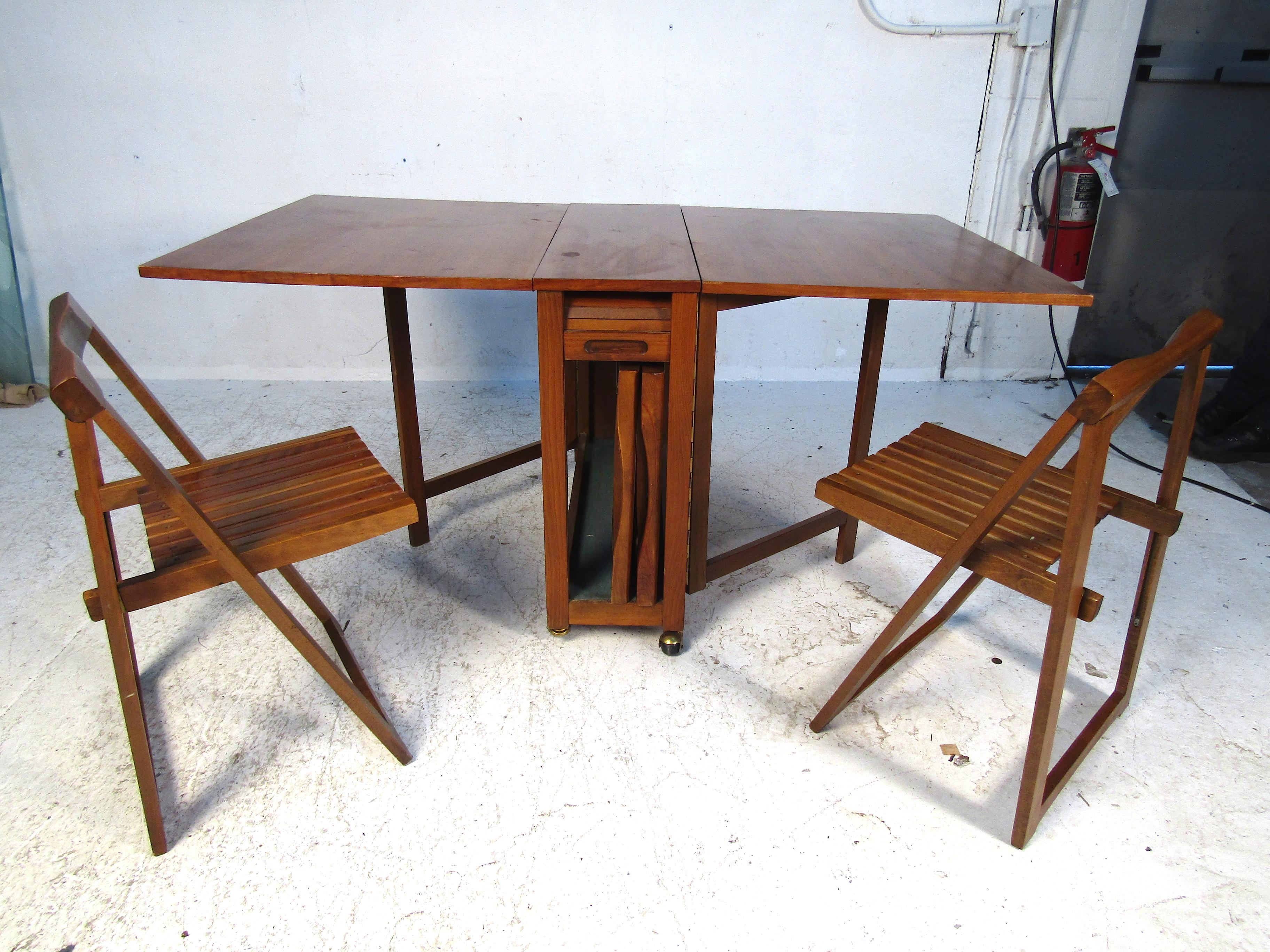 Midcentury Drop-Leaf Table with Storable Matching Chairs 2