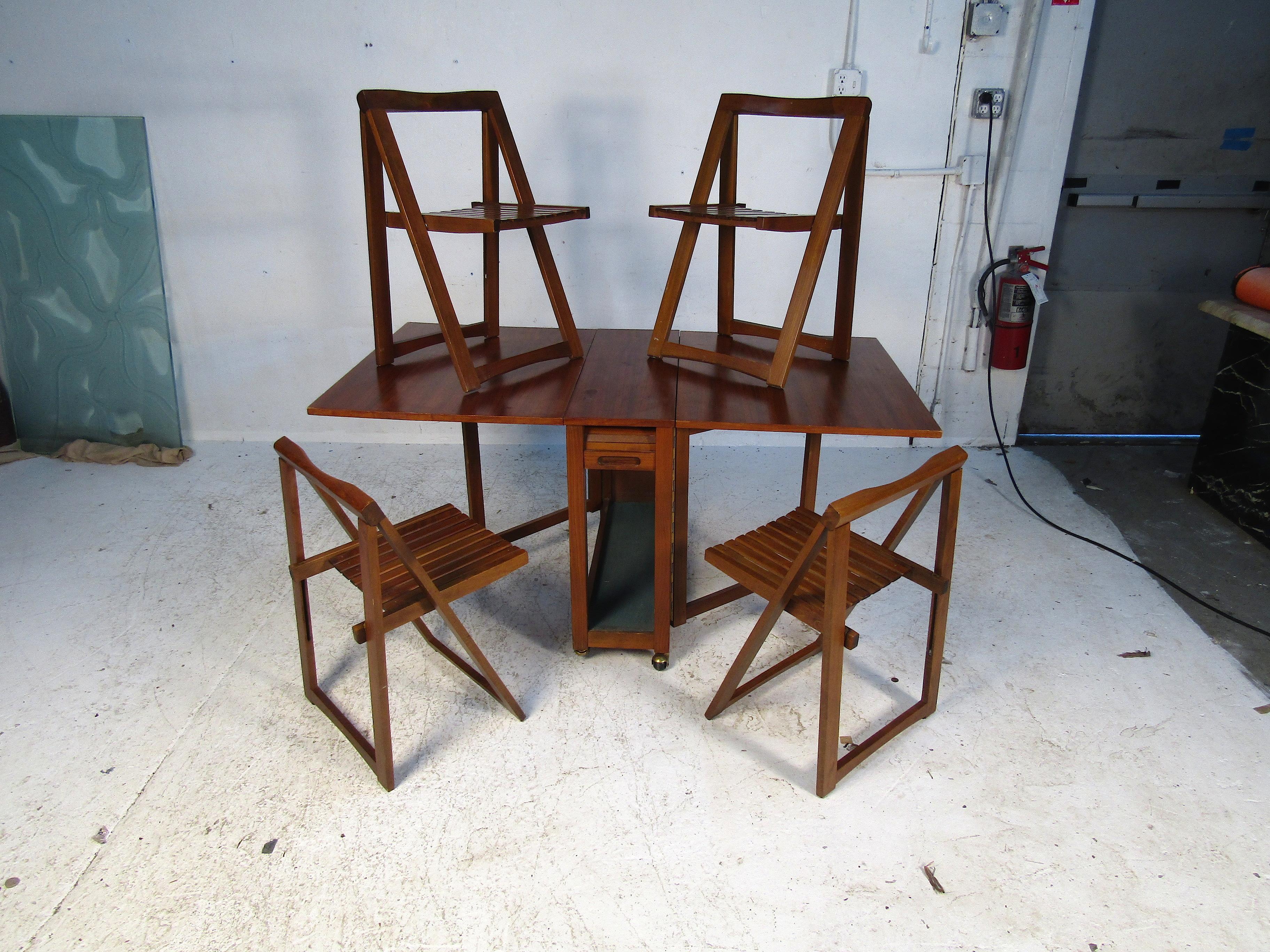 Midcentury Drop-Leaf Table with Storable Matching Chairs 5