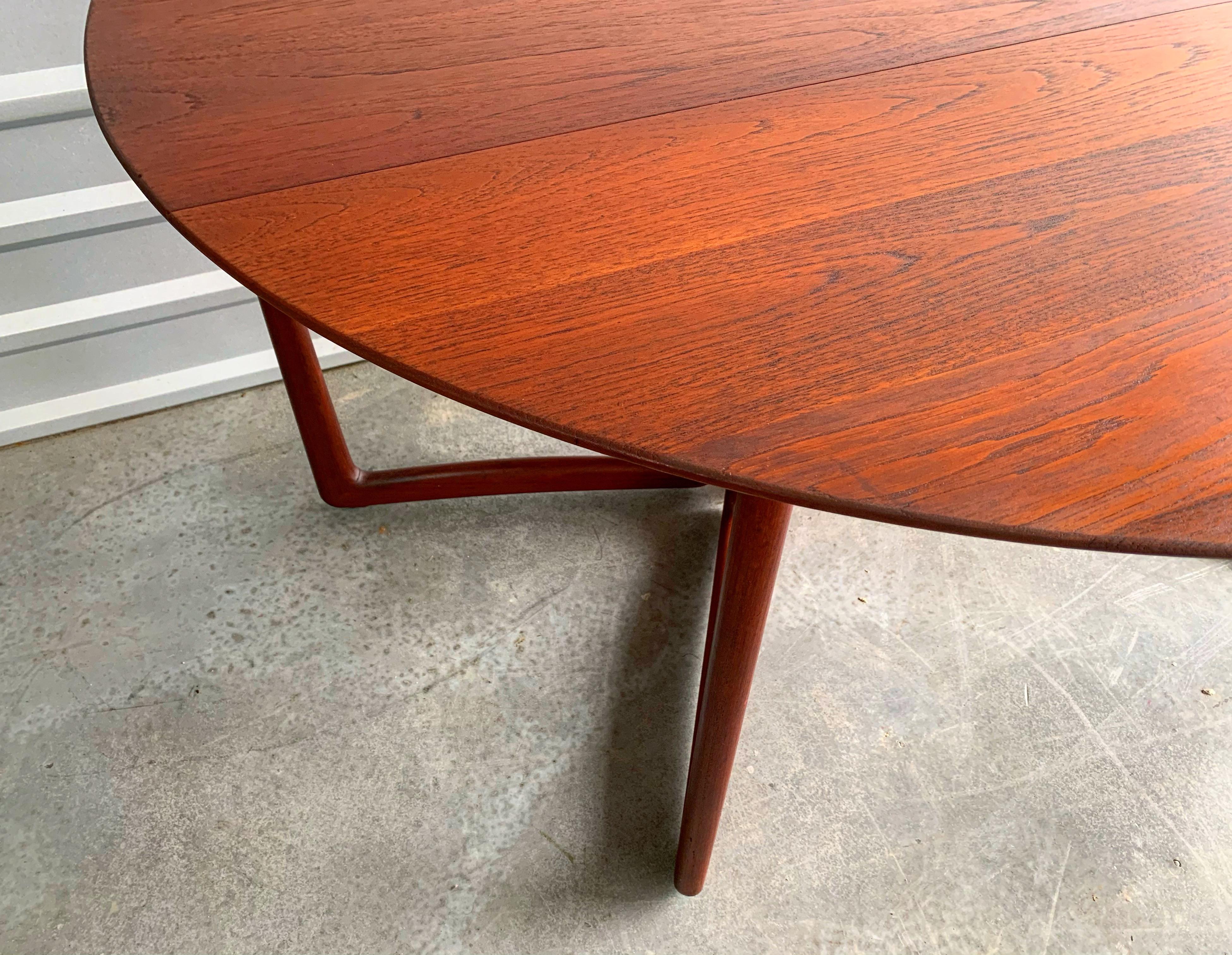 Brass Mid-Century Drop-Leaf Teak Dining Table by Peter Hvidt and Orla Molgaard Nielsen