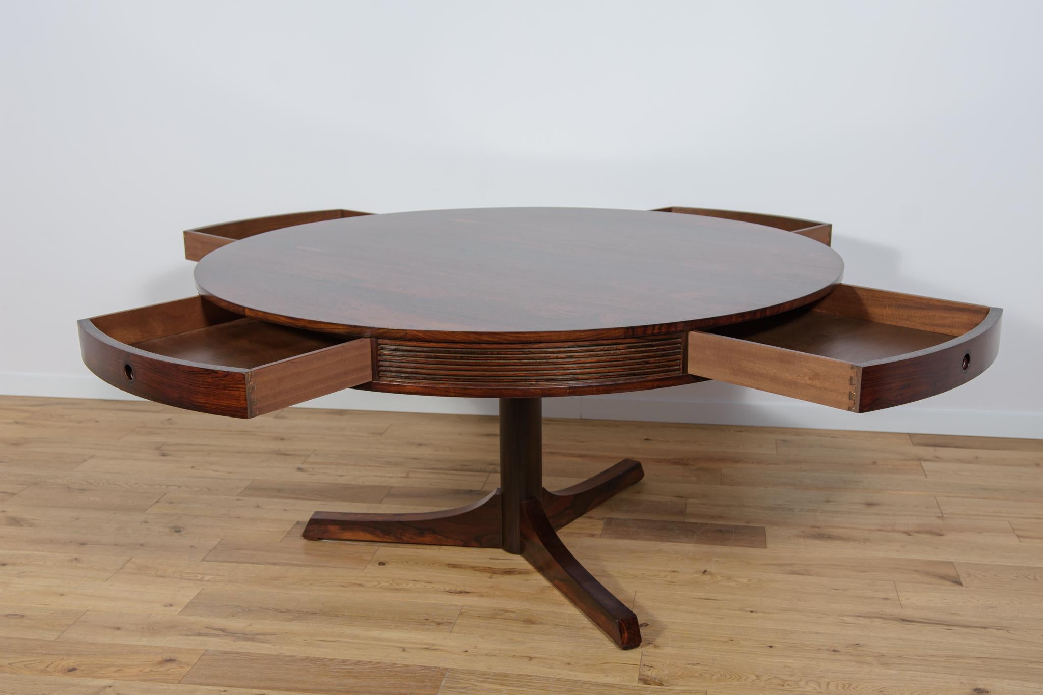 Rosewood Mid Century Drum Dining Table  by Robert Heritage for Archie Shine, Great Britai For Sale