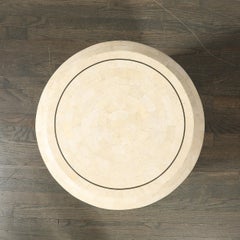 Mid-Century Drum Form Brass Inlay Tessellated Stone Side Table by Maitland Smith