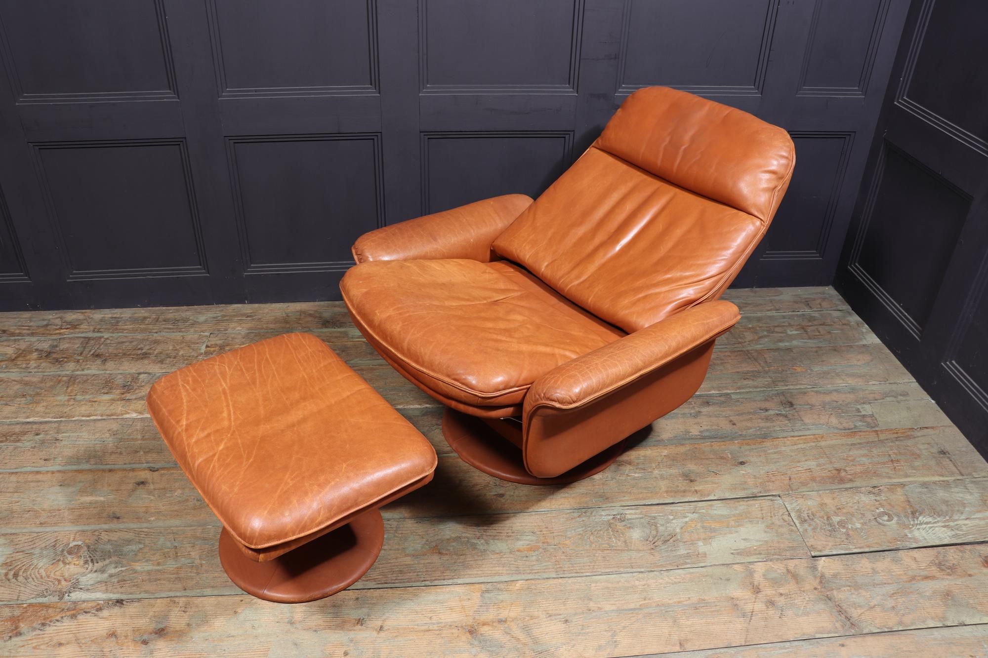 Midcentury Ds50 Reclining Swivel Chair and Stool by De Sede 1