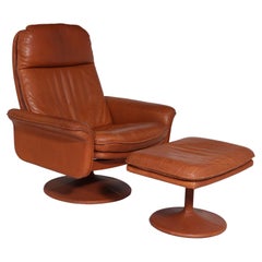 Midcentury Ds50 Reclining Swivel Chair and Stool by De Sede