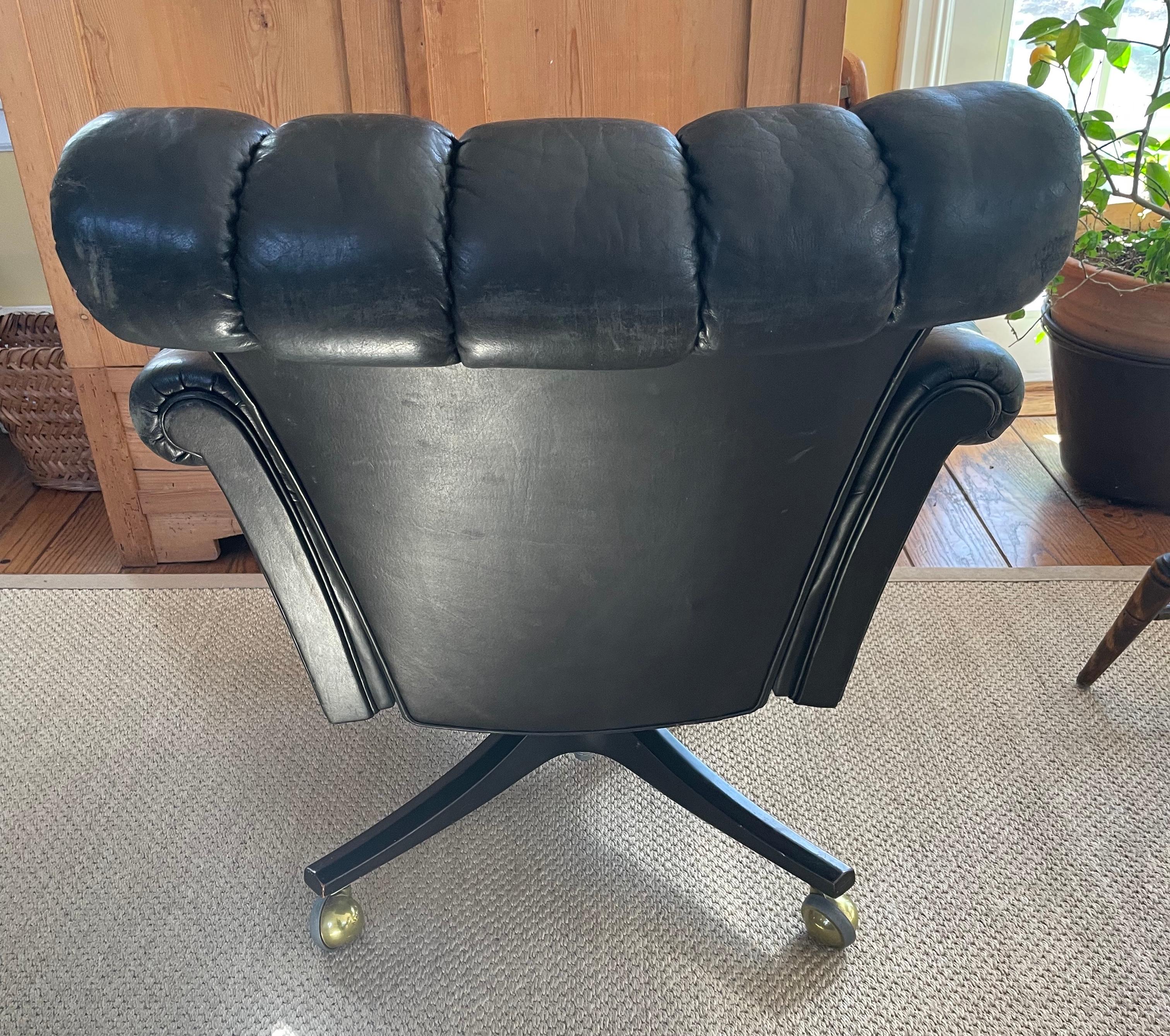 American Mid-Century Dunbar Black Tufted Leather Chair