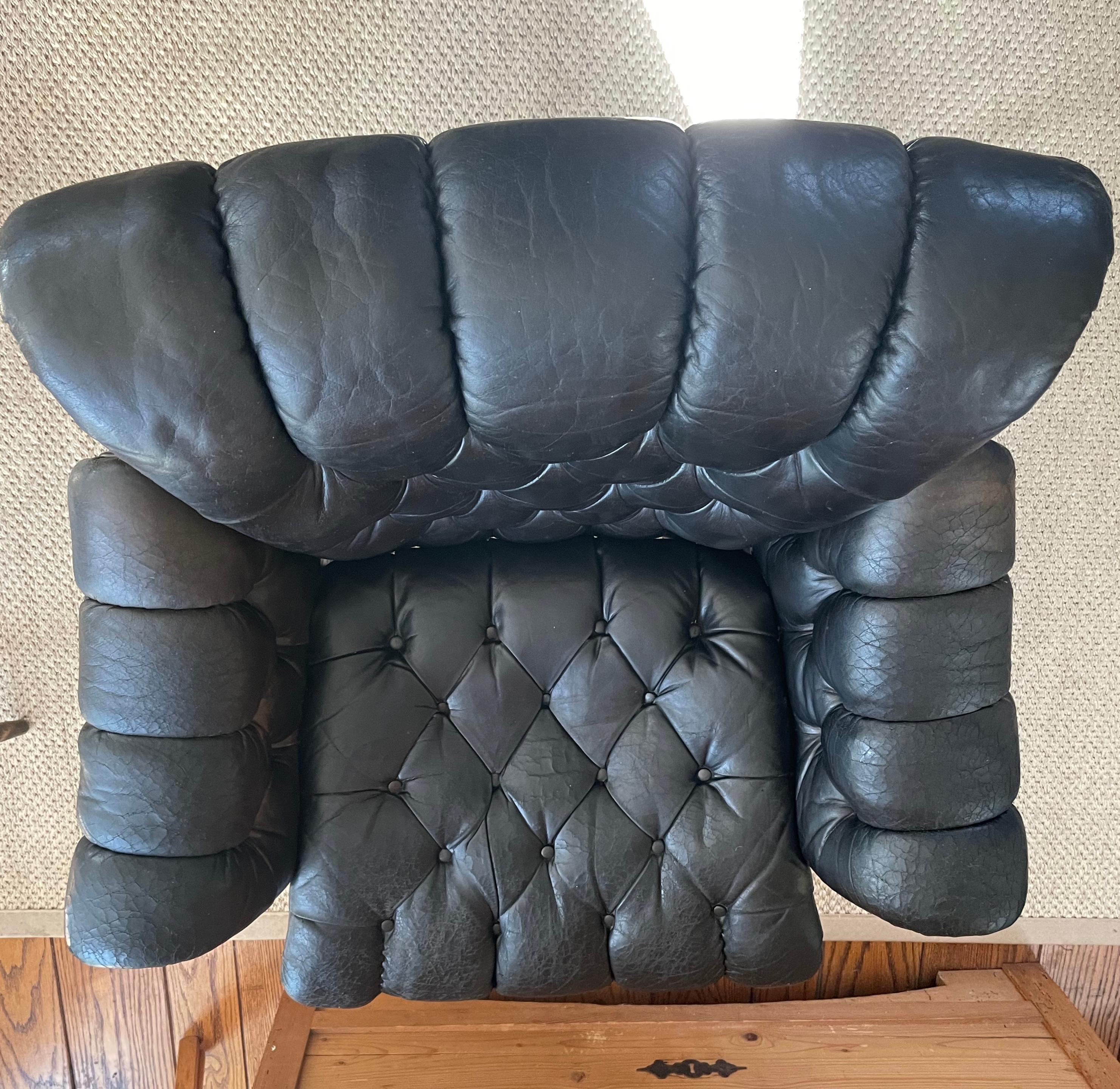 20th Century Mid-Century Dunbar Black Tufted Leather Chair