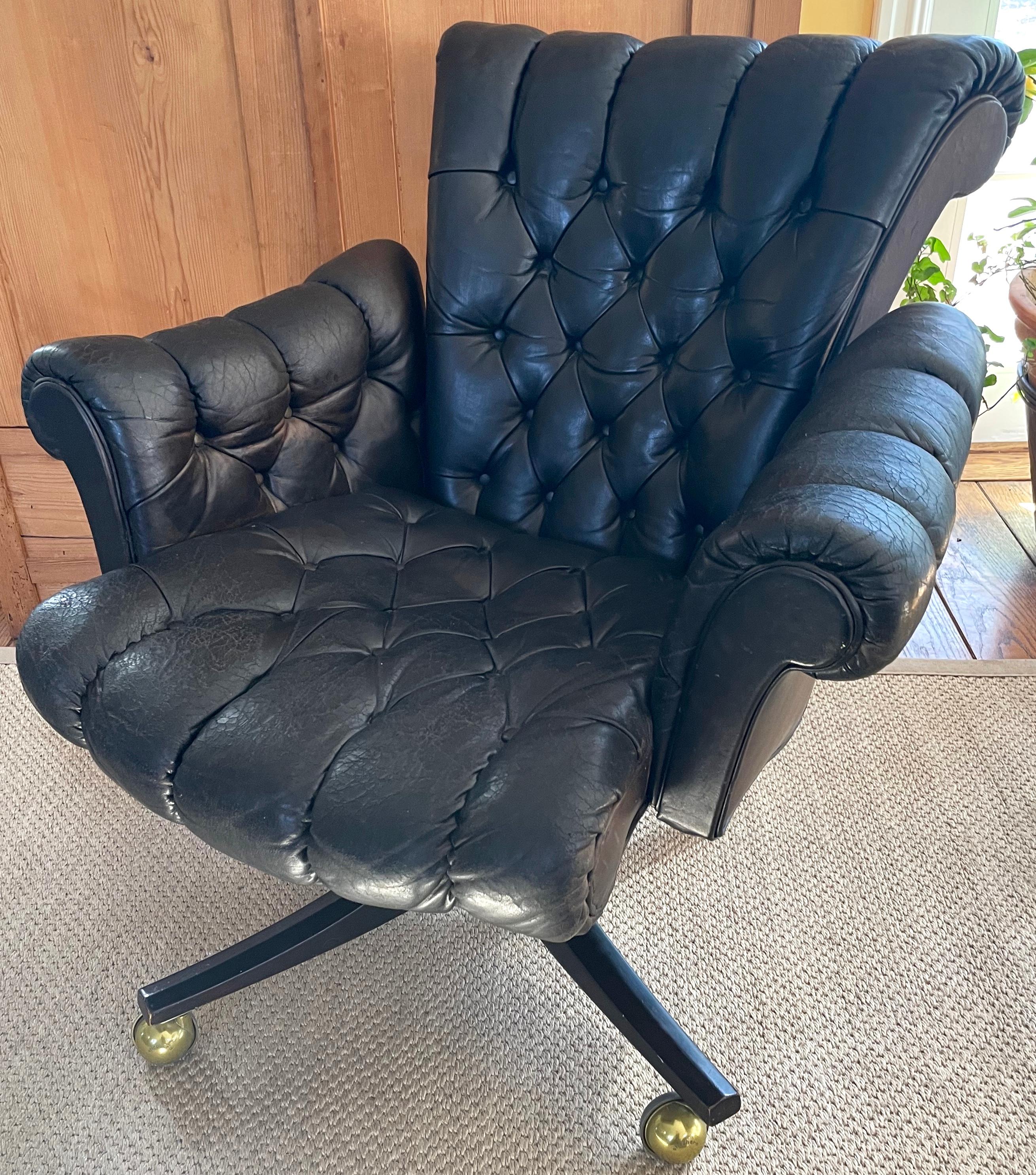 Metal Mid-Century Dunbar Black Tufted Leather Chair