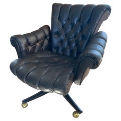 Mid-Century Dunbar Black Tufted Leather Chair