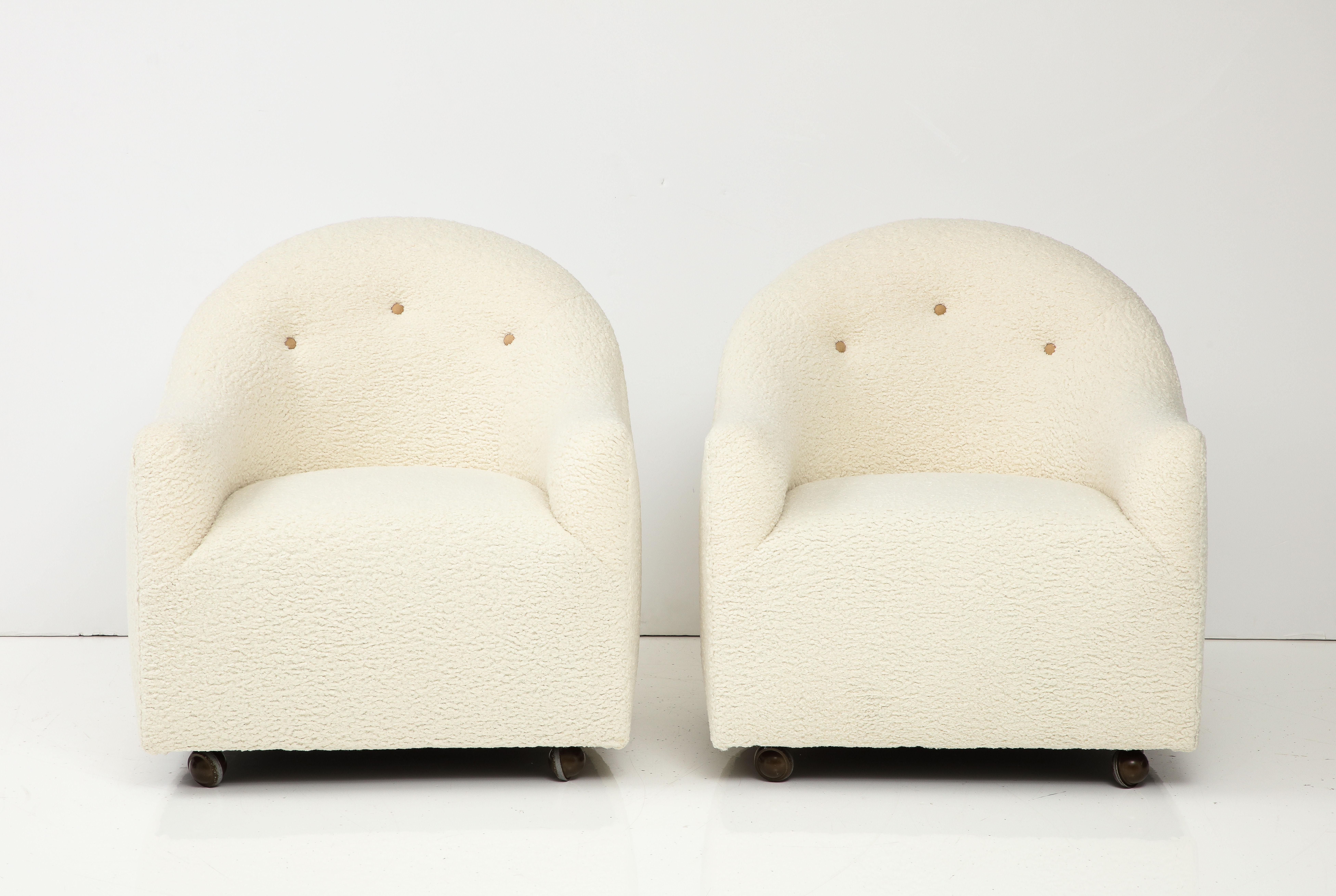 Mid-Century Modern Mid Century, Cream Lambswool Club Chairs, Dunbar For Sale