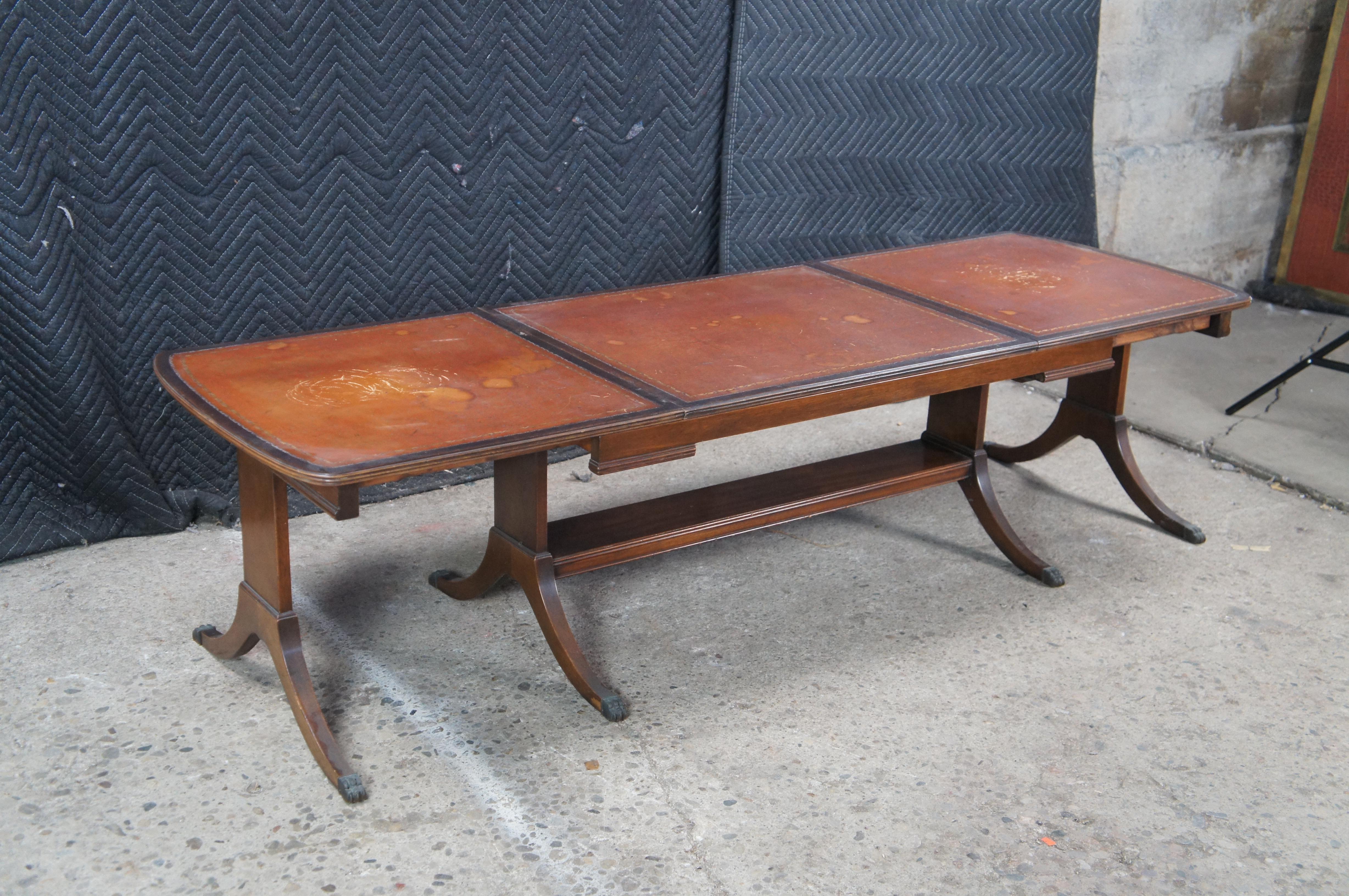 Mid Century Duncan Phyfe Mahogany Tooled Leather Extendable Coffee Table 40-64