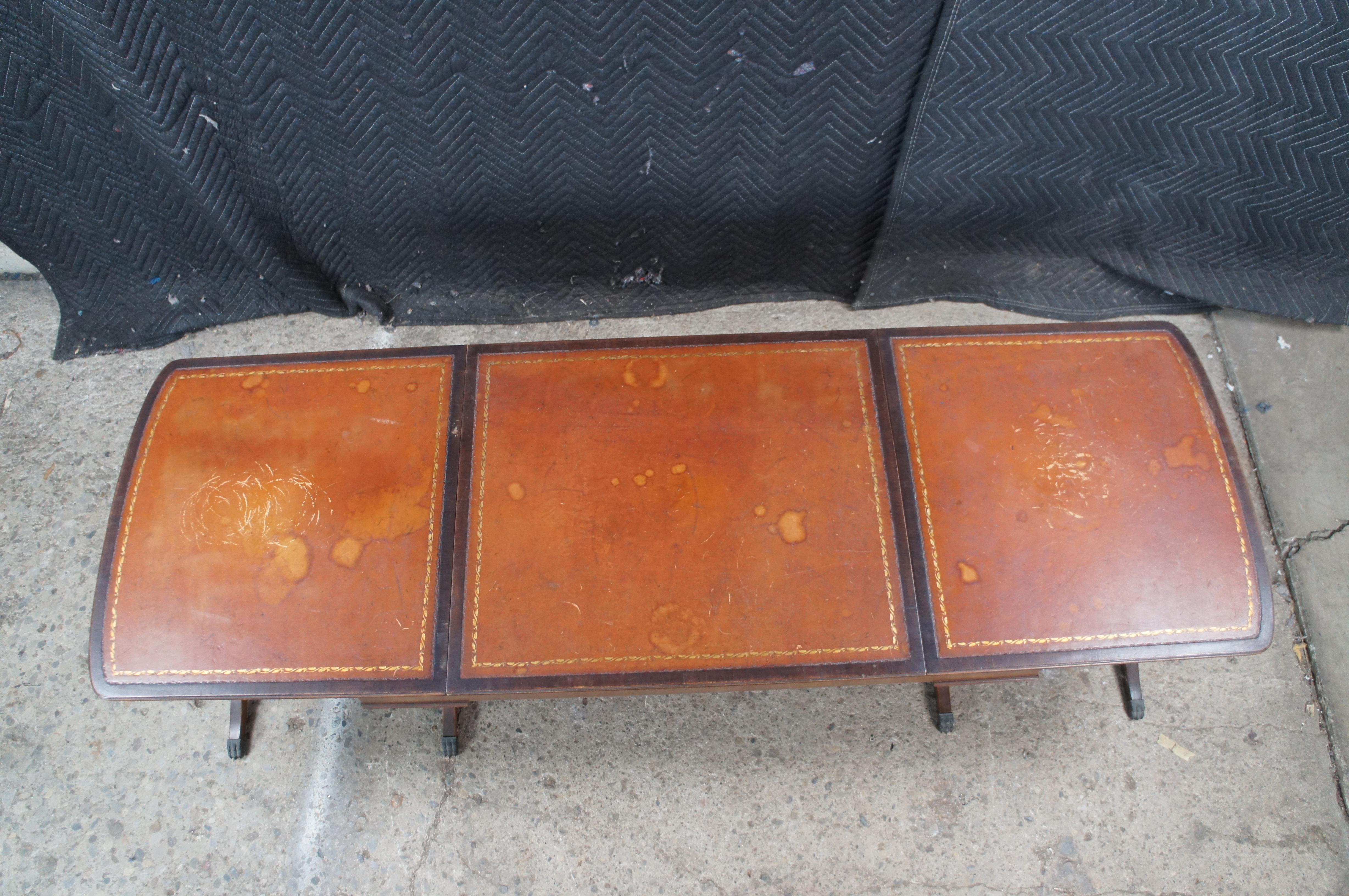 Mid Century Duncan Phyfe Mahogany Tooled Leather Extendable Coffee Table 40-64