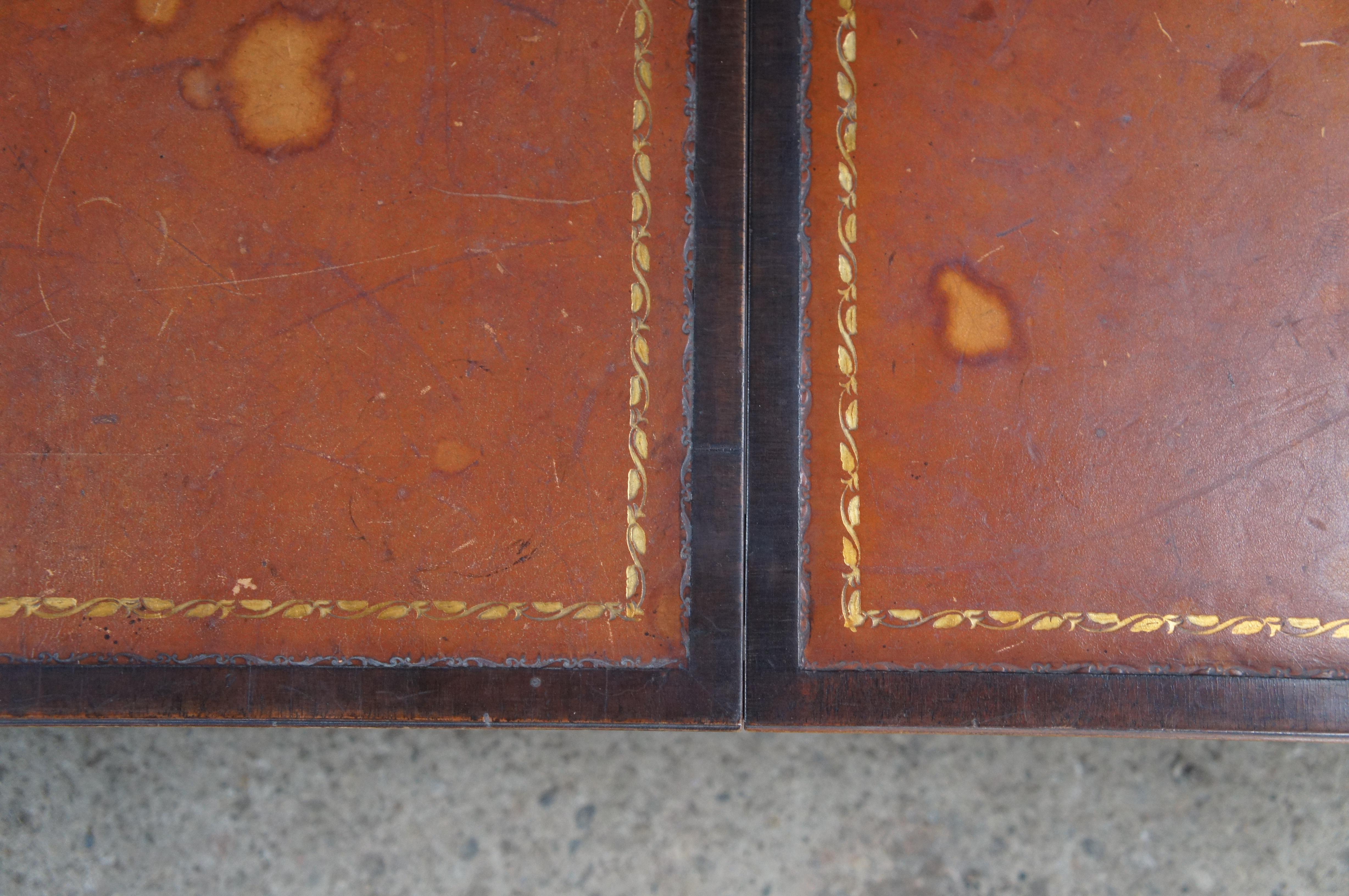 Mid Century Duncan Phyfe Mahogany Tooled Leather Extendable Coffee Table 40-64