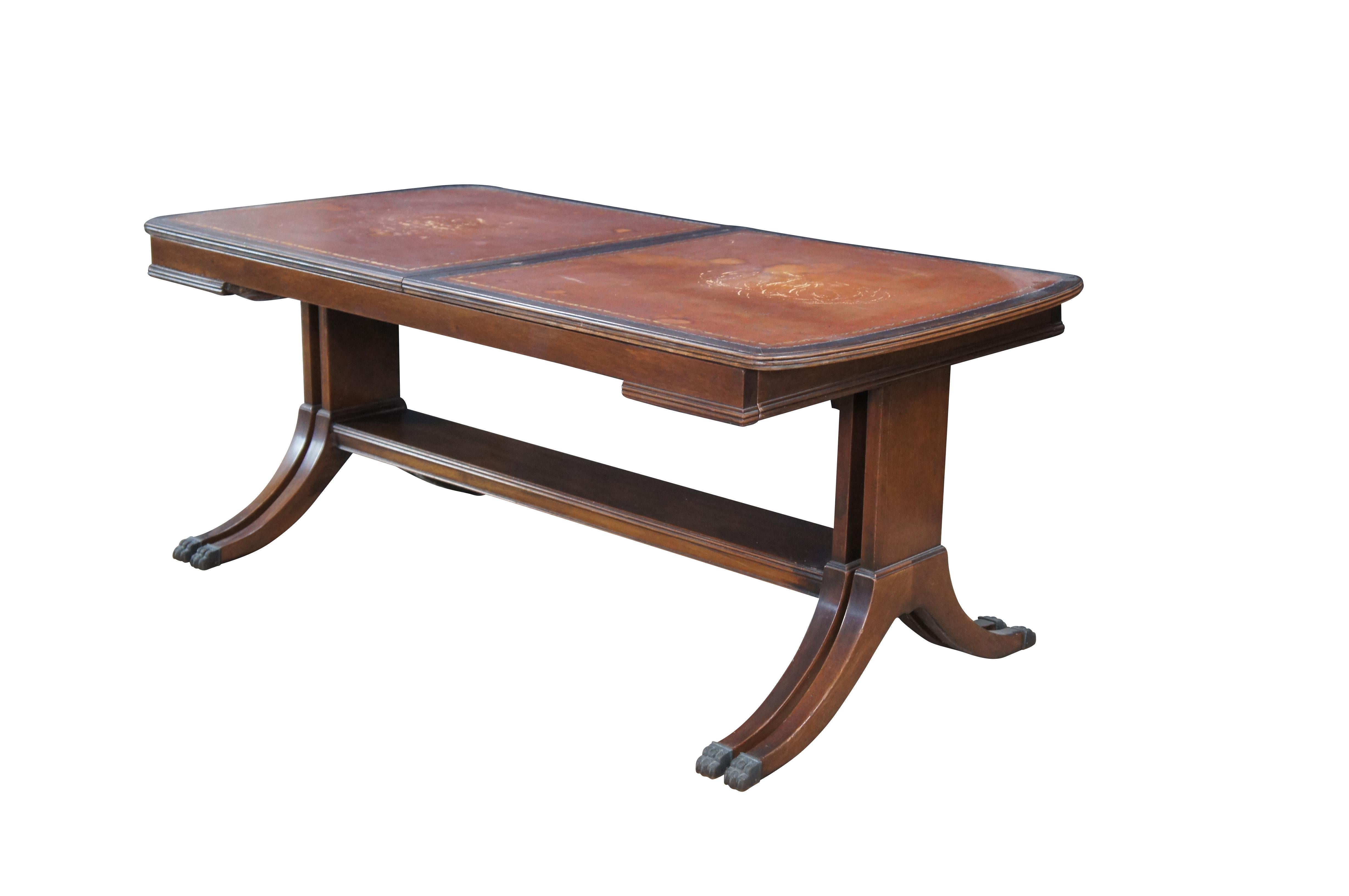 Néo-Régence Mid Century Duncan Phyfe Mahogany Tooled Leather Extendable Coffee Table 40-64