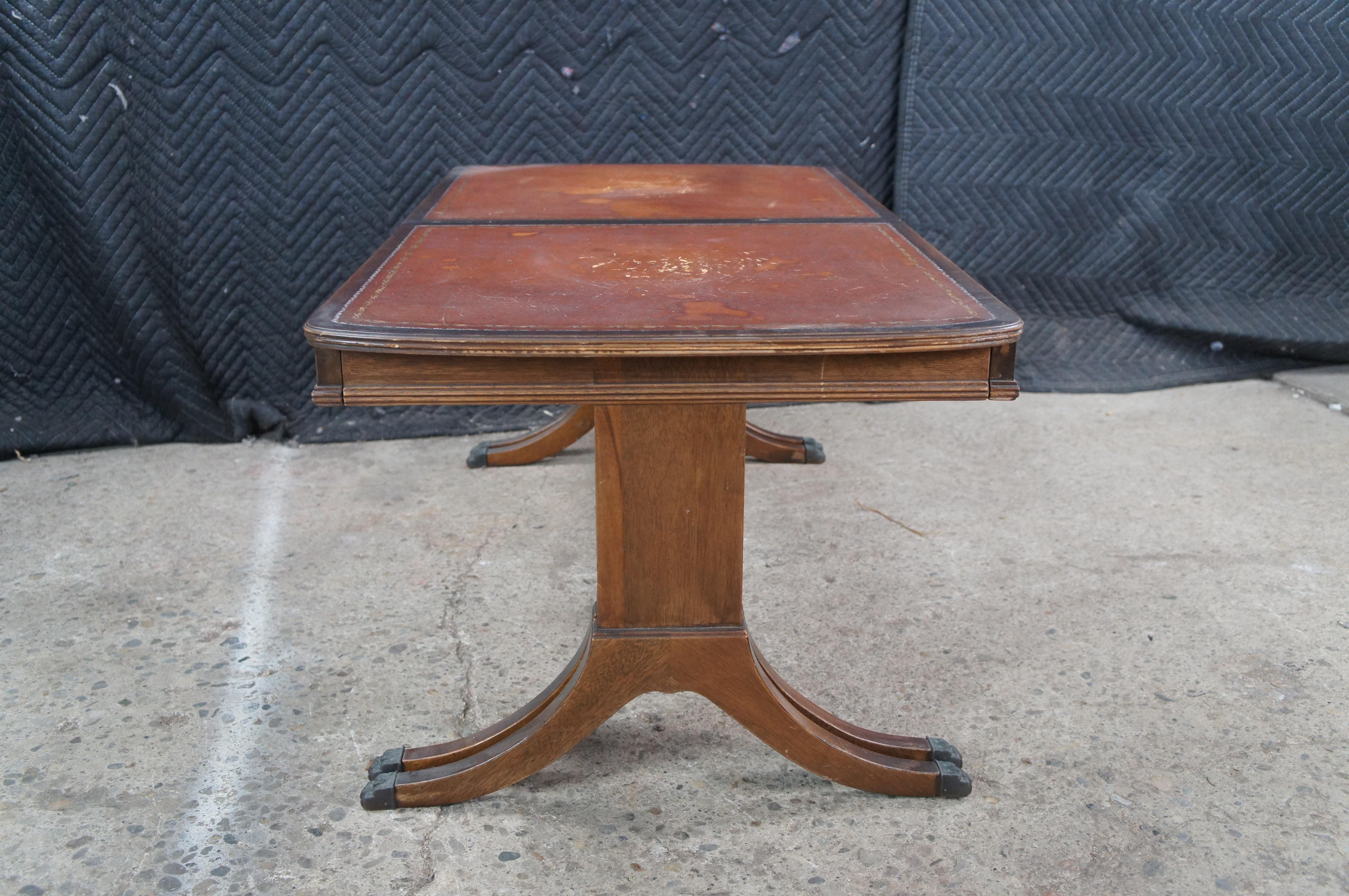 Mid Century Duncan Phyfe Mahogany Tooled Leather Extendable Coffee Table 40-64