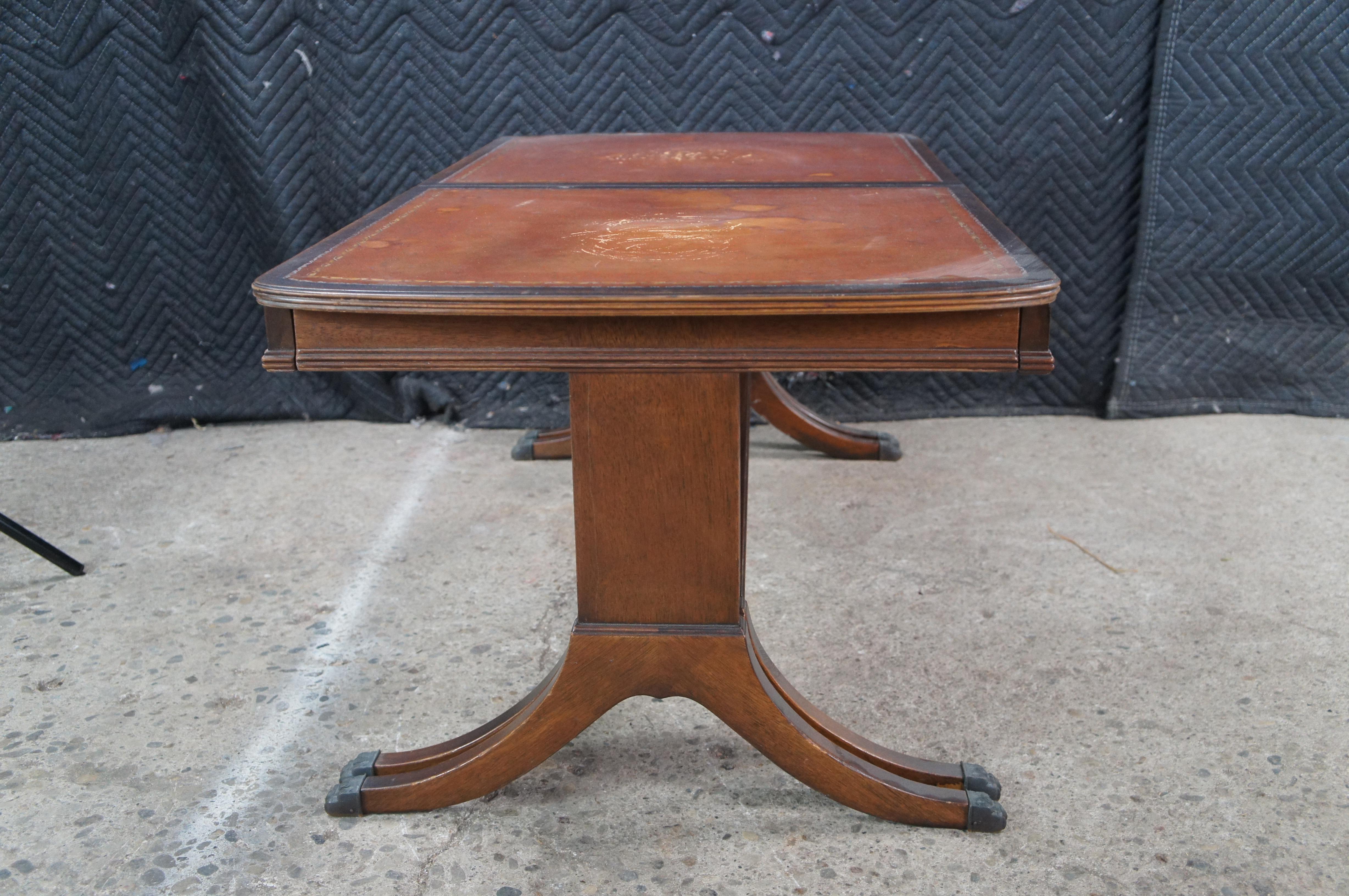Cuir Mid Century Duncan Phyfe Mahogany Tooled Leather Extendable Coffee Table 40-64