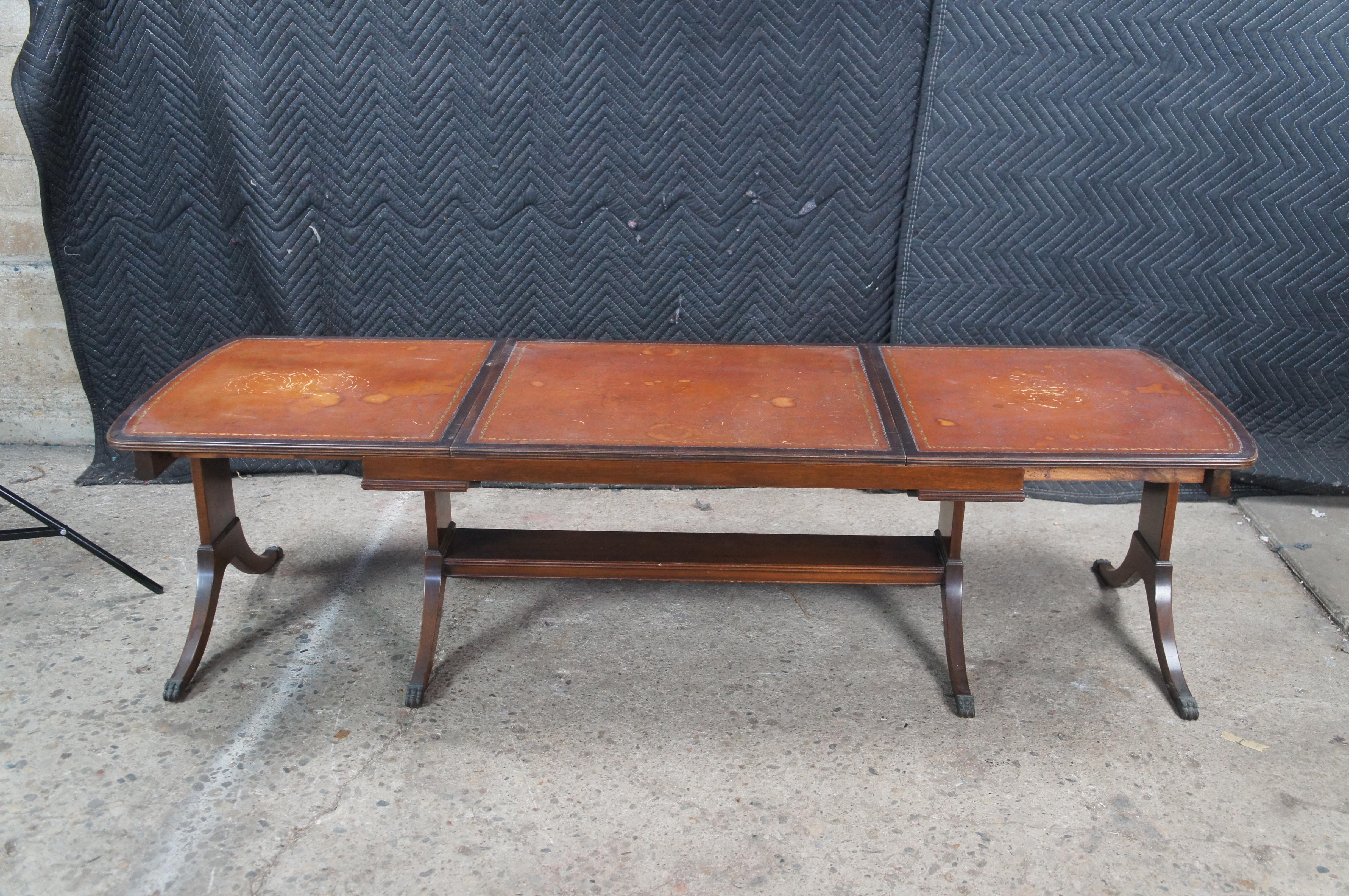 Mid Century Duncan Phyfe Mahogany Tooled Leather Extendable Coffee Table 40-64