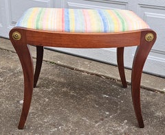 Mid-Century Duncan Phyfe Style Solid Cherry and Upholstered Vanity Bench
