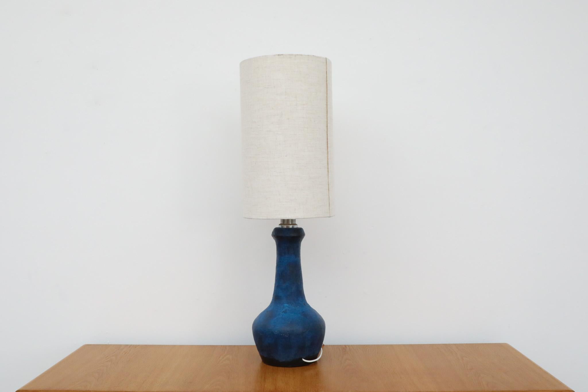 Mid-Century Dutch Blue Ceramic Table Lamp In Good Condition In Los Angeles, CA