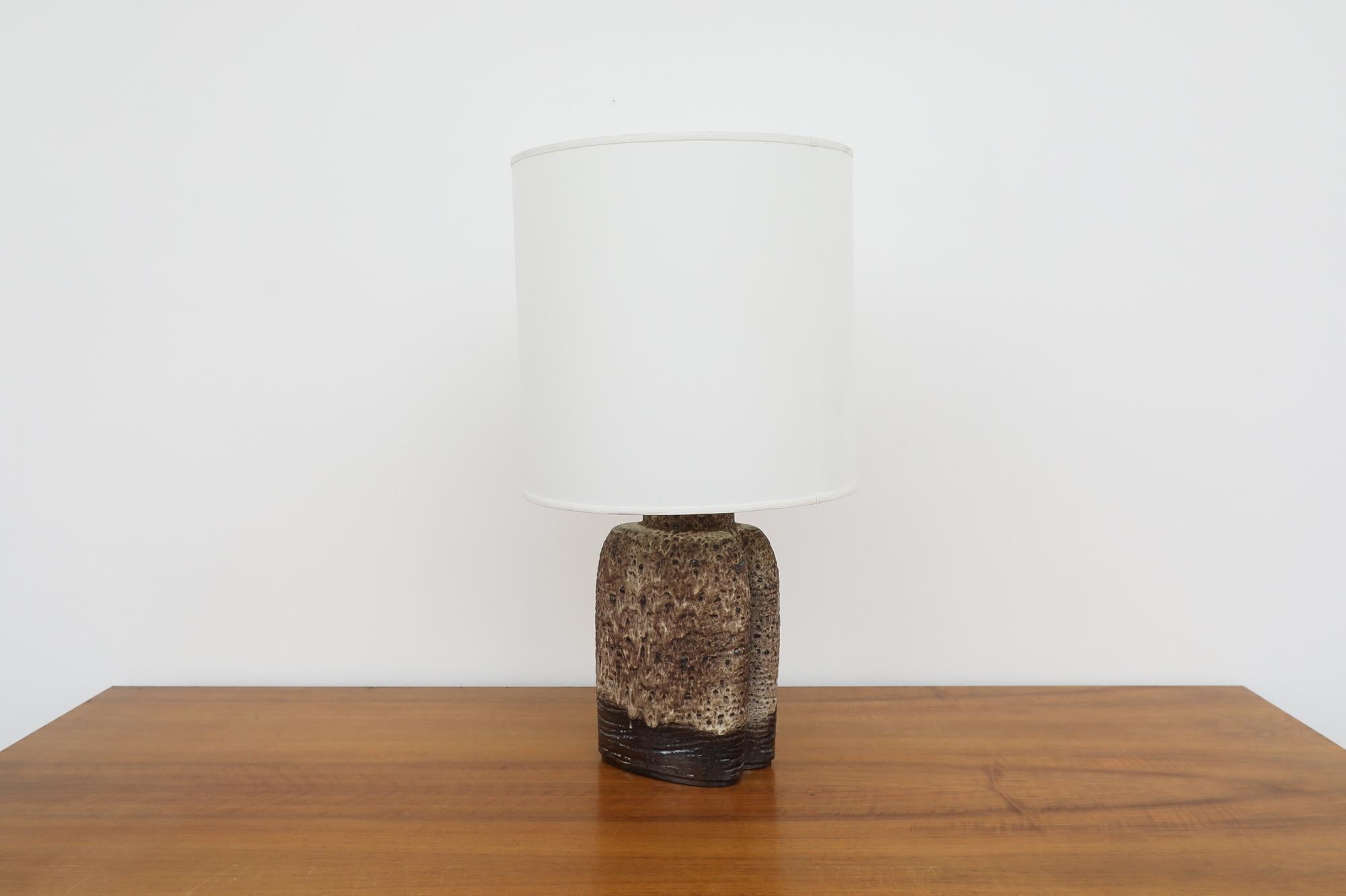 Mid-20th Century Mid-Century Two Toned Brown Dutch Ceramic Table Lamp w/ New White Linen Shade For Sale