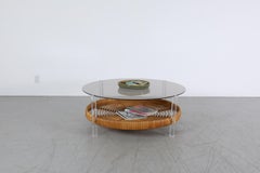 Mid-Century Dutch Coffee Table, Rattan Basket, Smoked Glass, Lucite Legs
