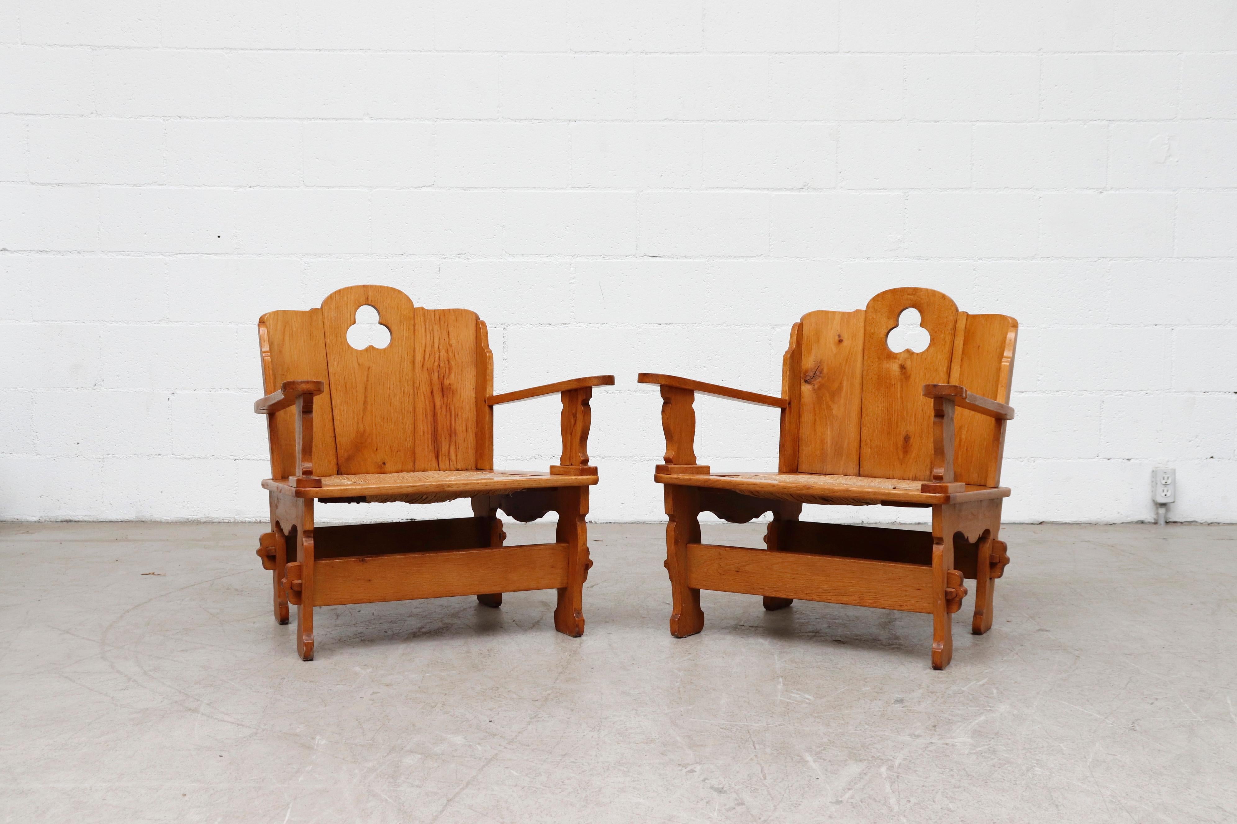 Mid-Century Modern Midcentury Dutch Country Pine Throne Chairs