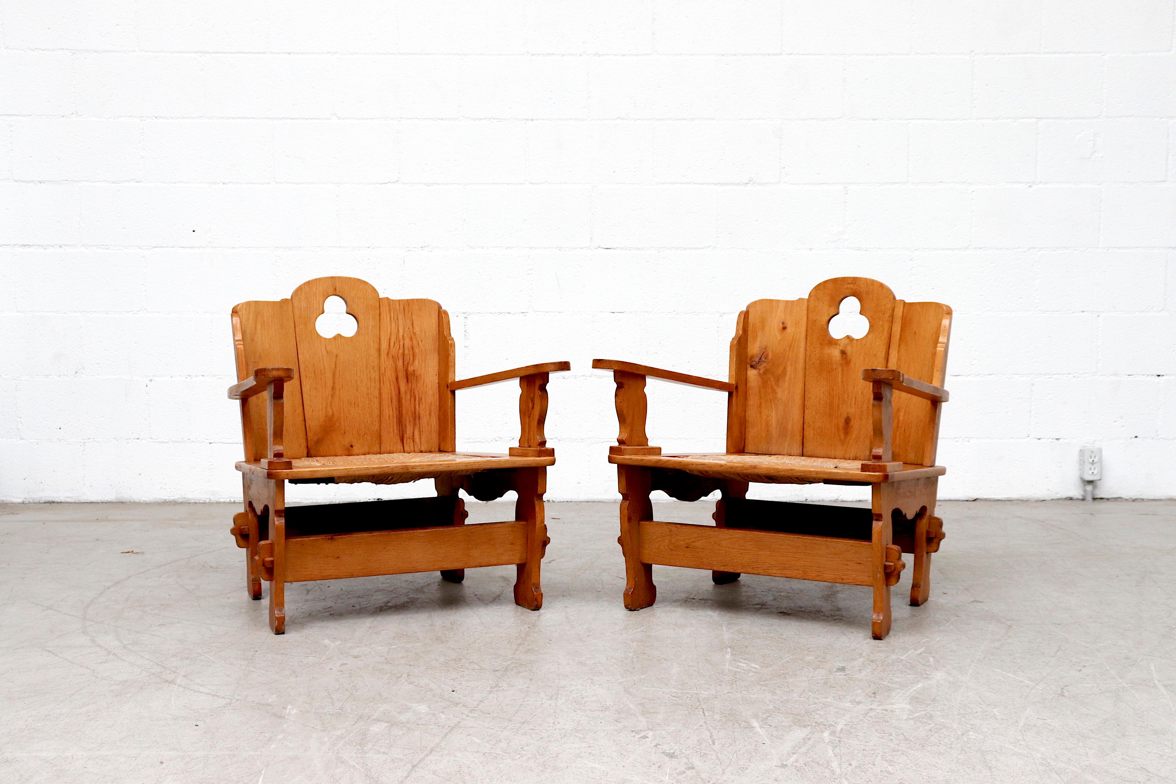 Midcentury Dutch Country Pine Throne Chairs In Good Condition In Los Angeles, CA