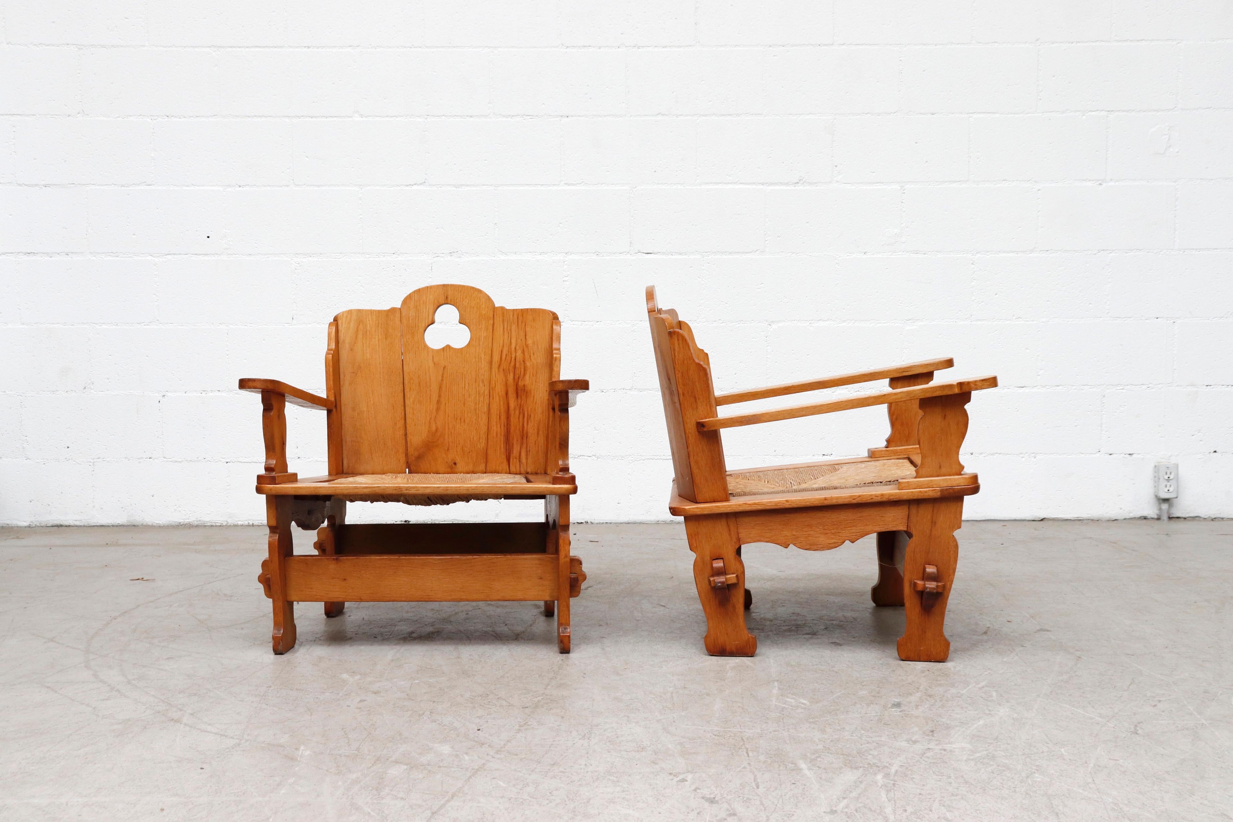 Mid-20th Century Midcentury Dutch Country Pine Throne Chairs