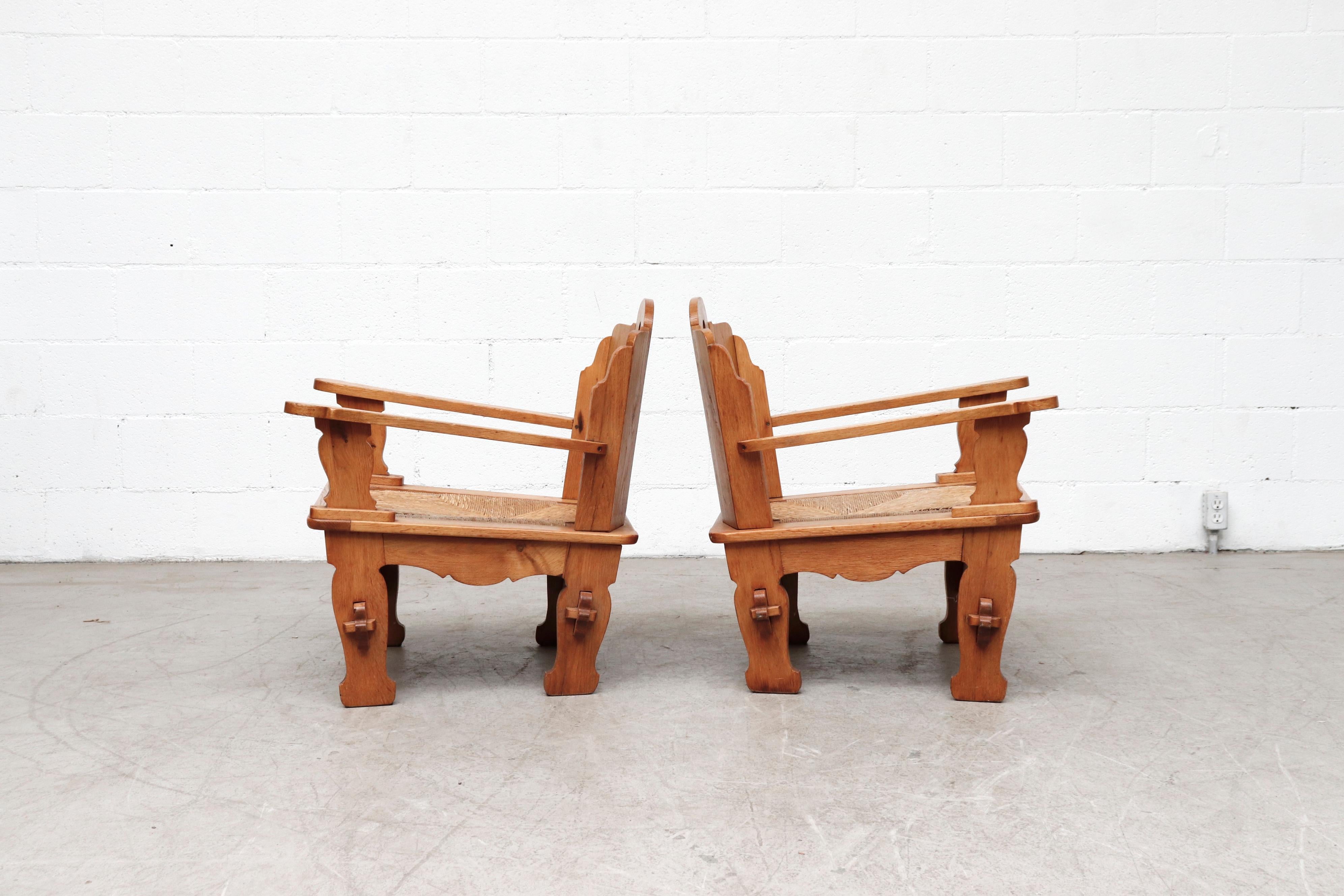 Midcentury Dutch Country Pine Throne Chairs 1