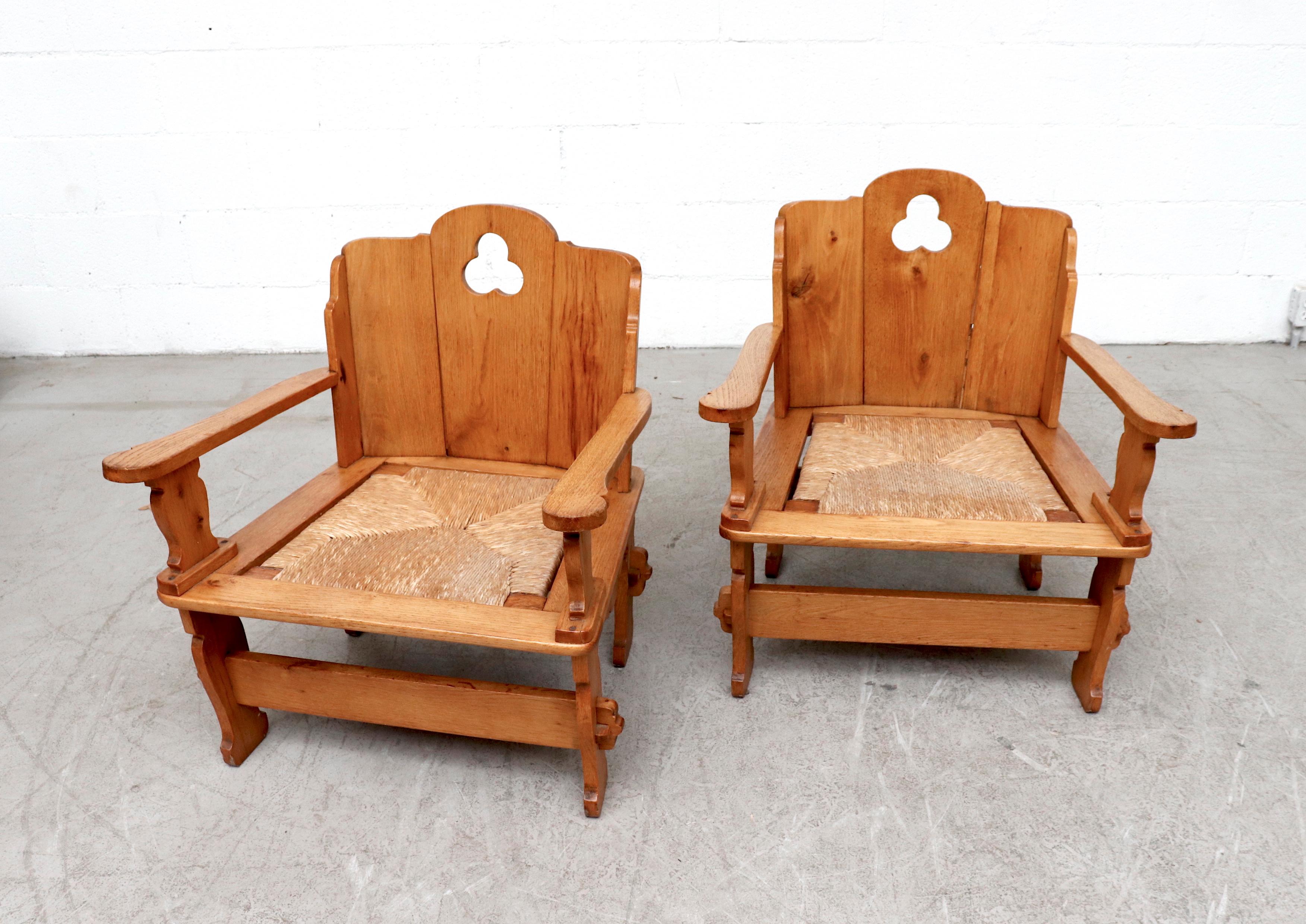 Midcentury Dutch Country Pine Throne Chairs 2