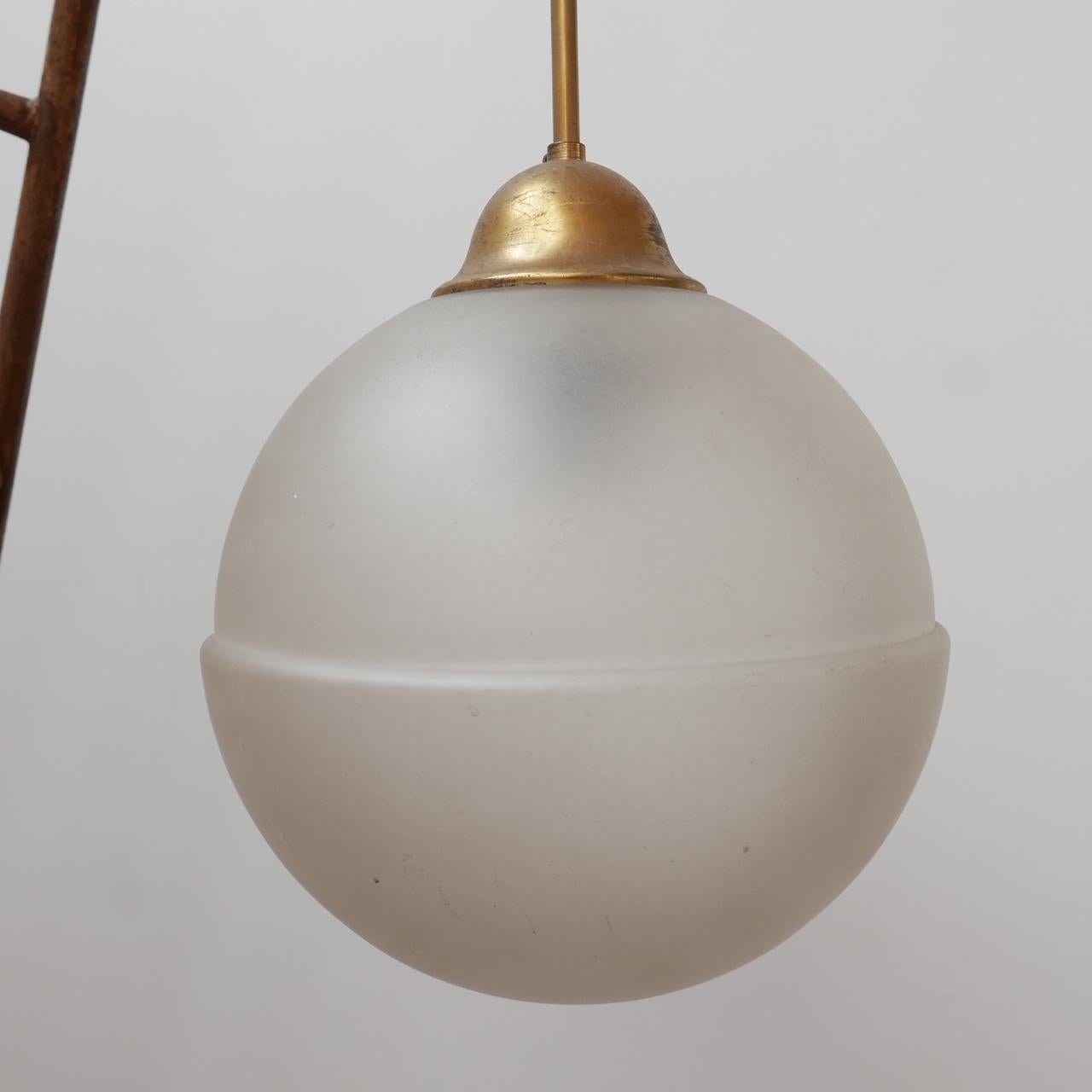 Mid-Century Dutch Etched Glass and Brass Pendant Light In Good Condition In London, GB